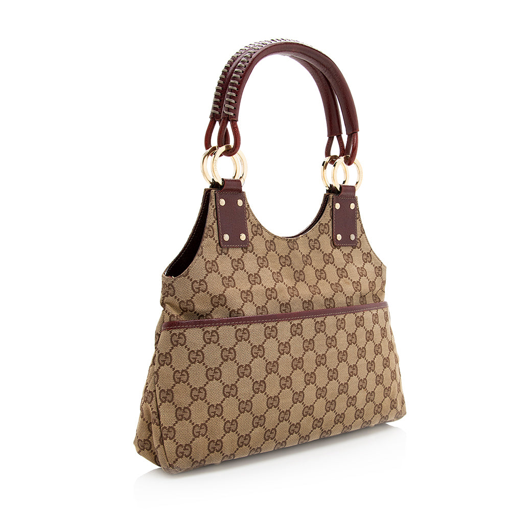 Gucci GG SHF Leather Canvas Beige Shoulder Bag