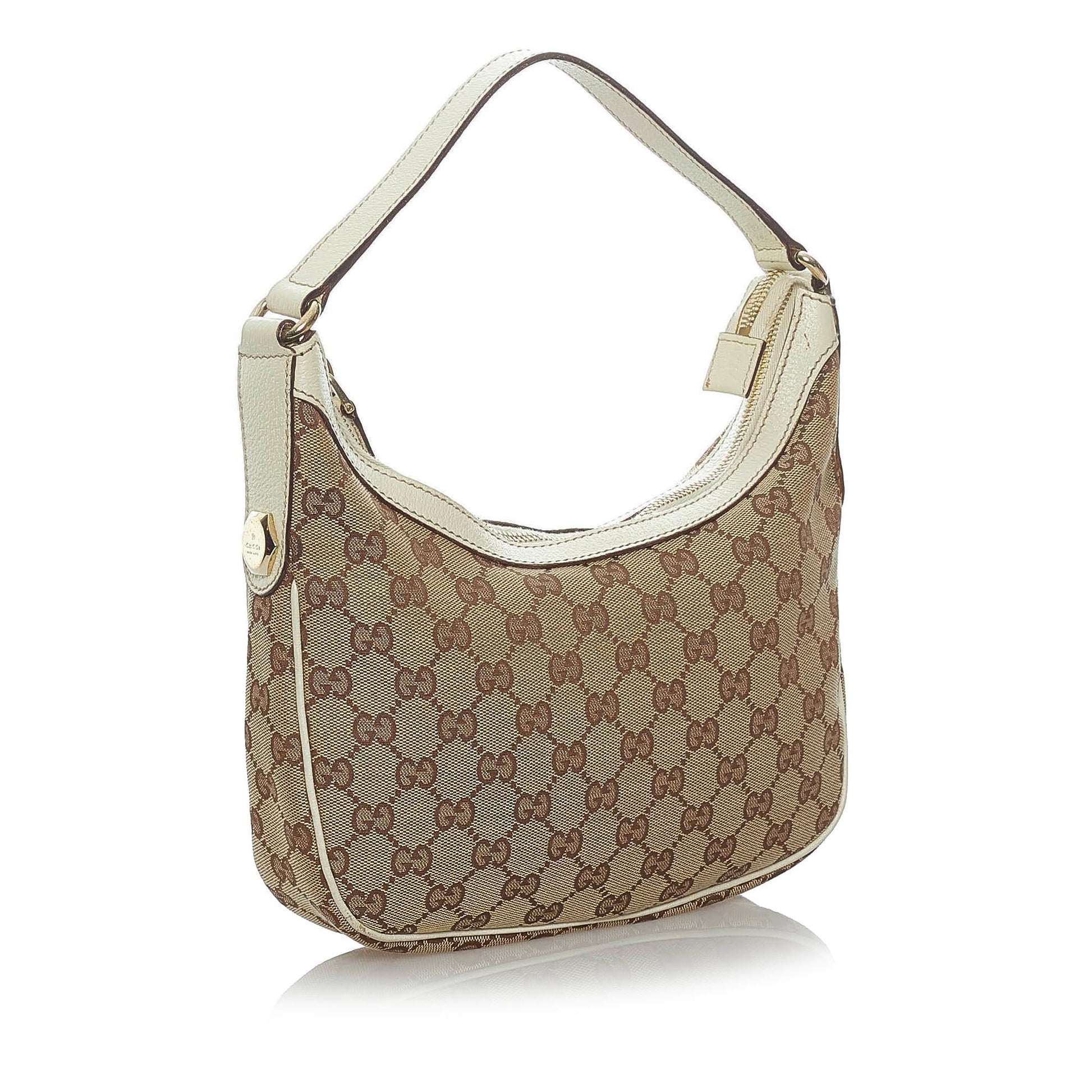 Gucci GG SHG Canvas White Brown Shoulder Bag Bag Shg