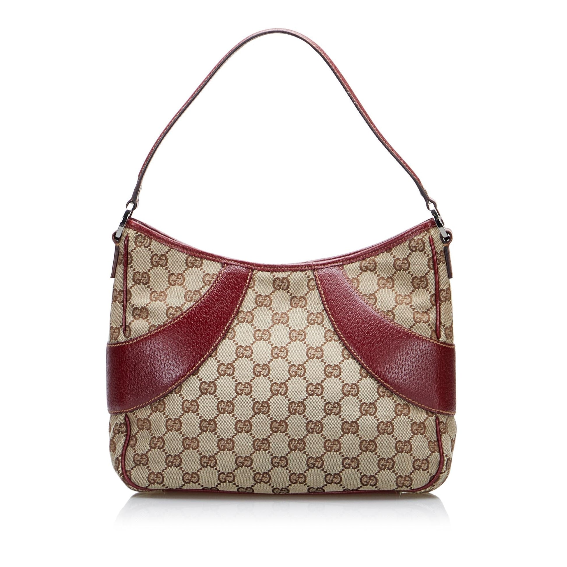 Gucci GG SHG-P3d4eF Canvas Calf Brown Red Shoulder Bag