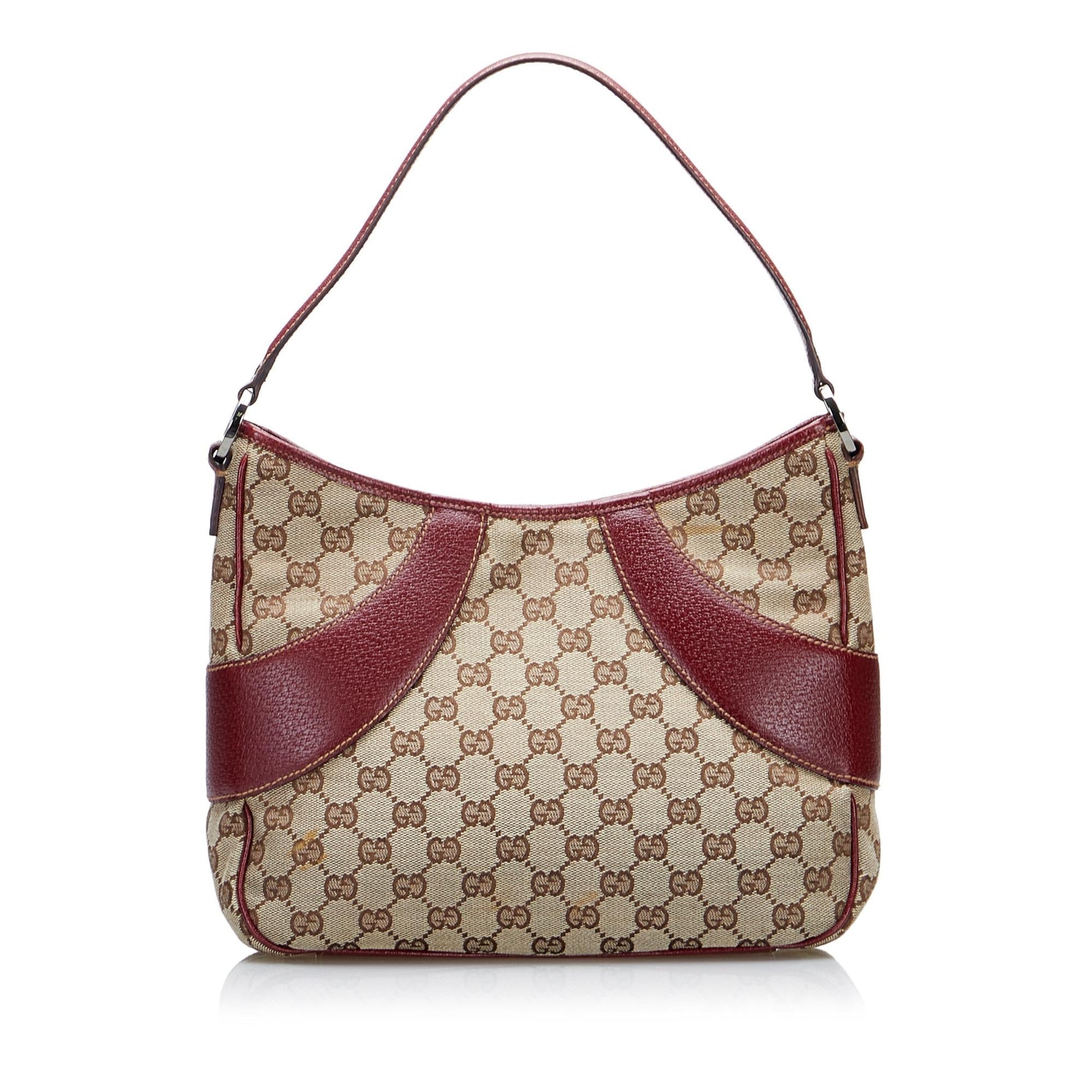 Gucci GG SHG-P3d4eF Canvas Calf Brown Red Shoulder Bag