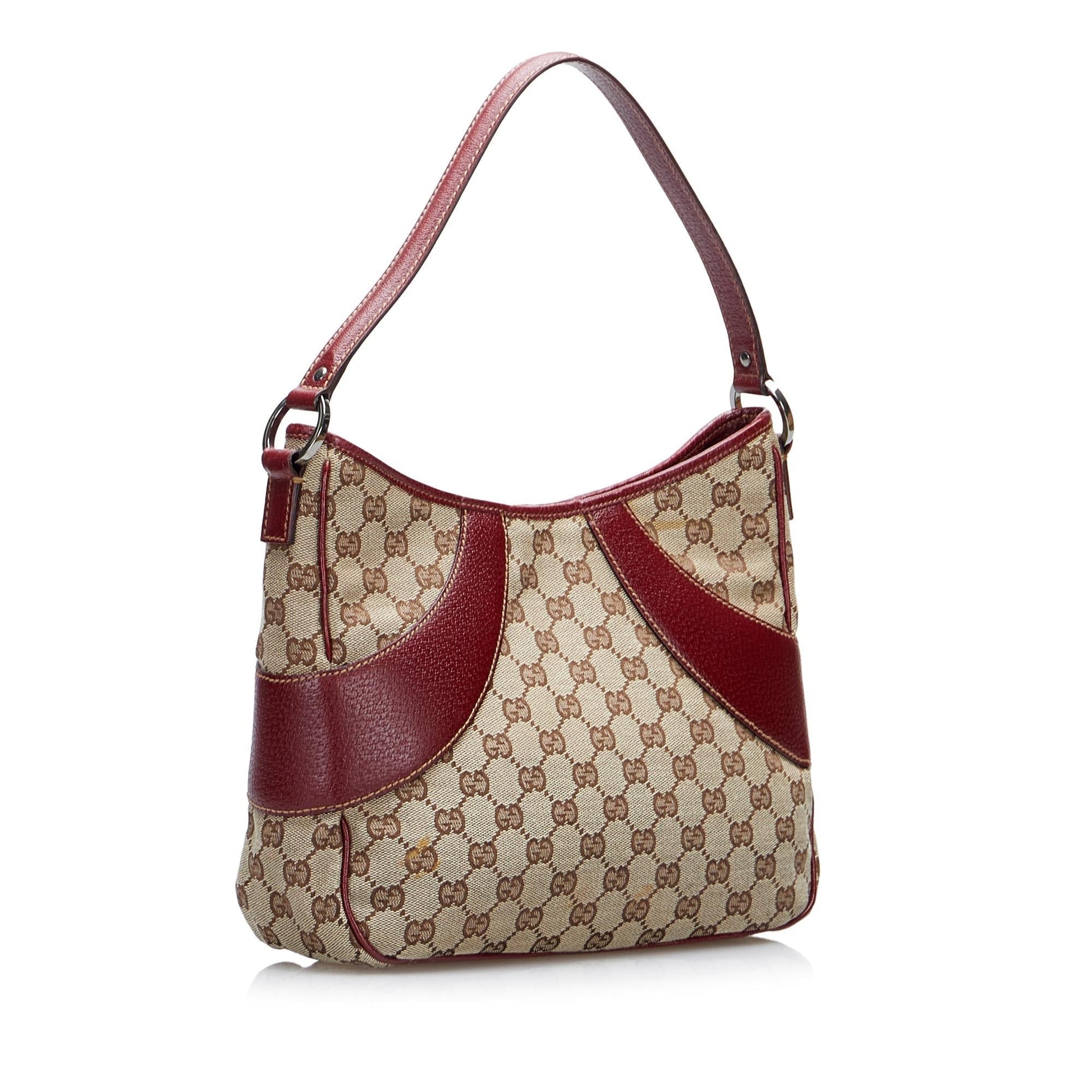 Gucci GG SHG-P3d4eF Canvas Calf Brown Red Shoulder Bag