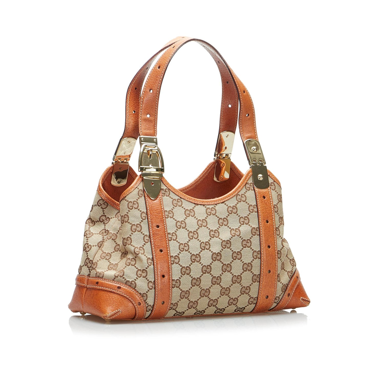 Gucci GG SHG-ZvPrzg Canvas Calf Brown Orange Shoulder Bag