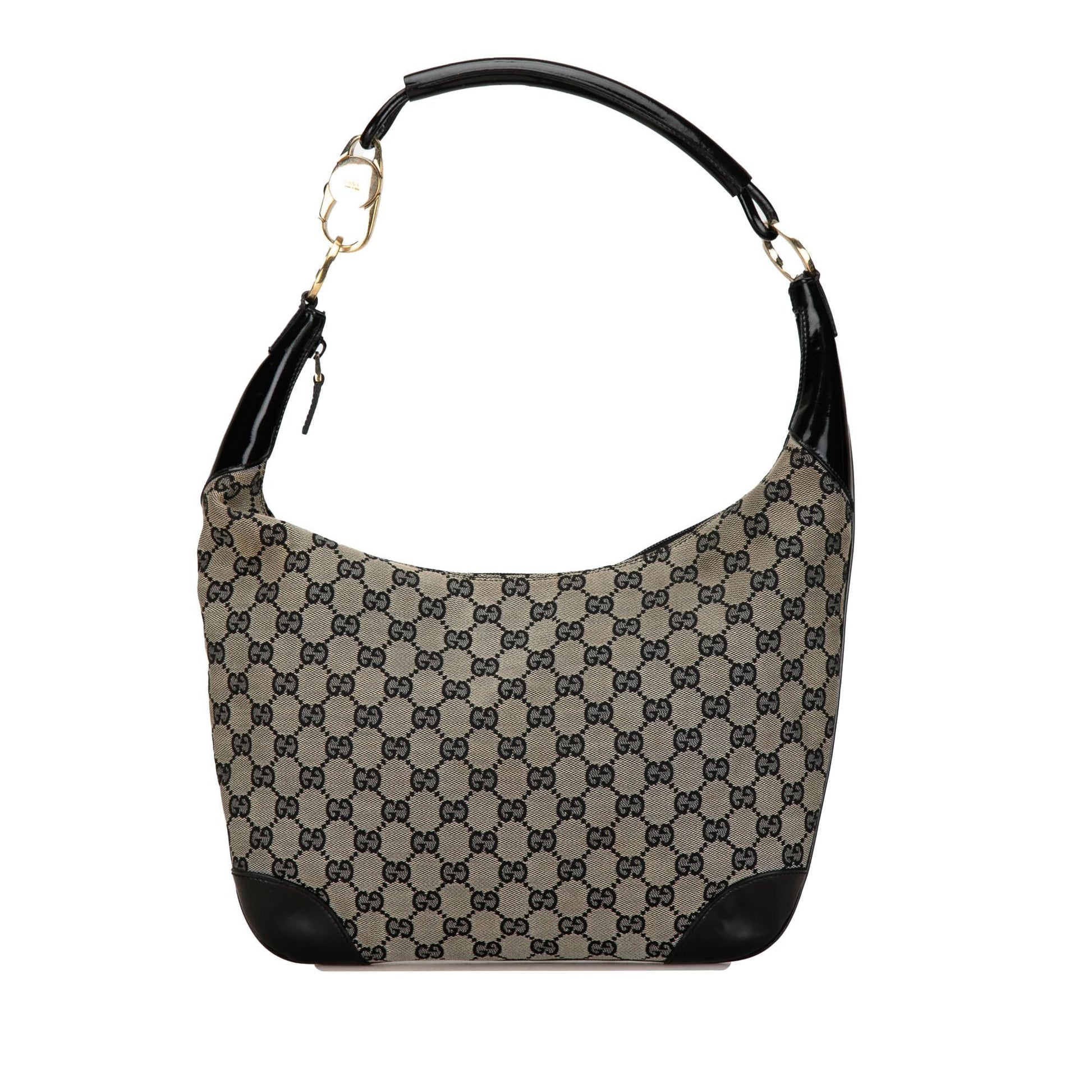 Gucci GG SHG-GpFJwE Leather Canvas Patent Black Shoulder Bag