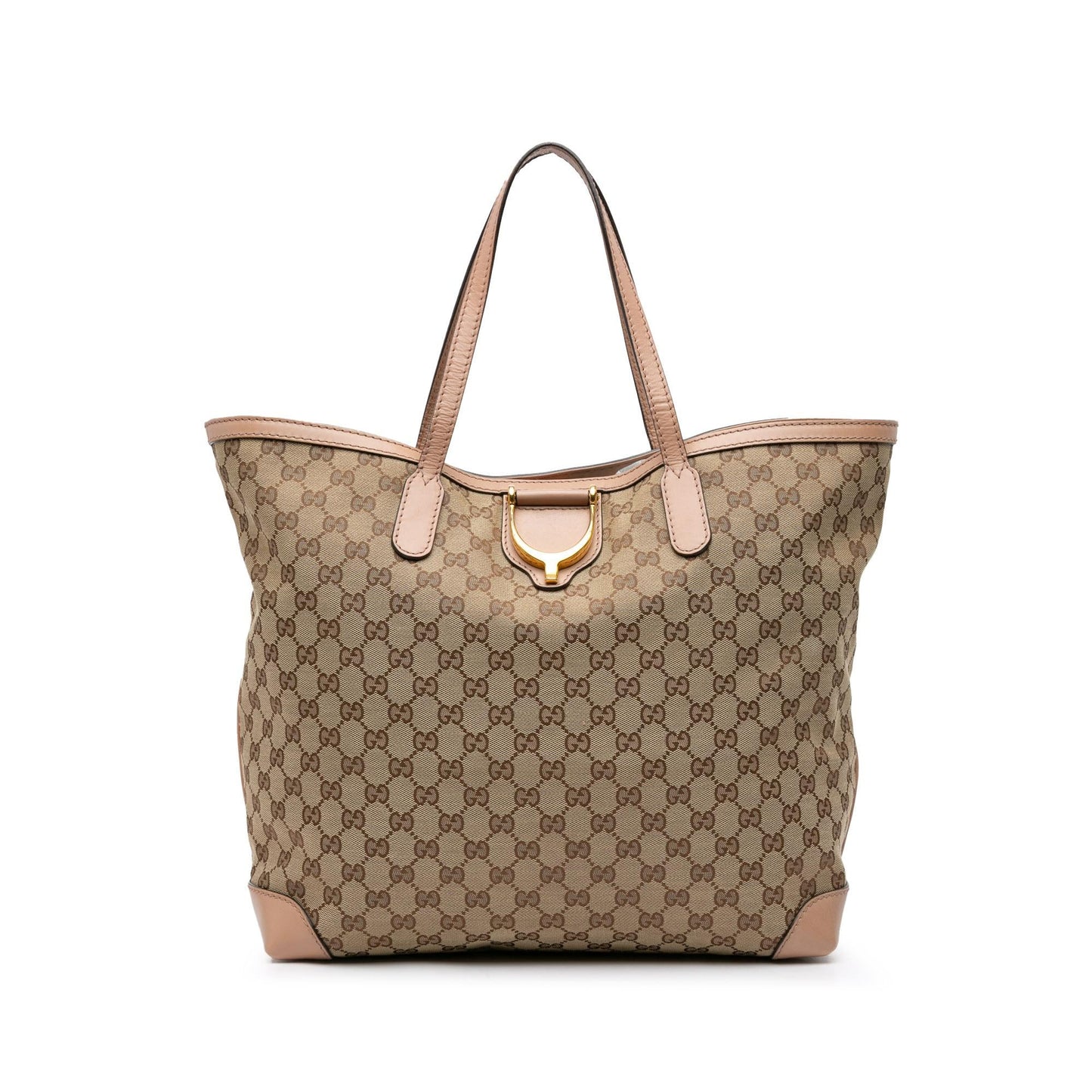 Gucci GG Soft Stirrup Canvas Brown Pink Tote Bag