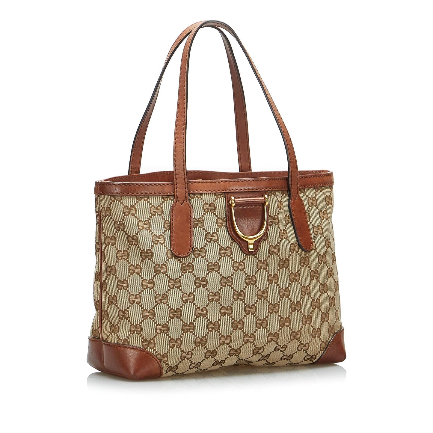 Gucci GG Stirrup SHG-4H8XJO Canvas Calf Brown Satchel Bag
