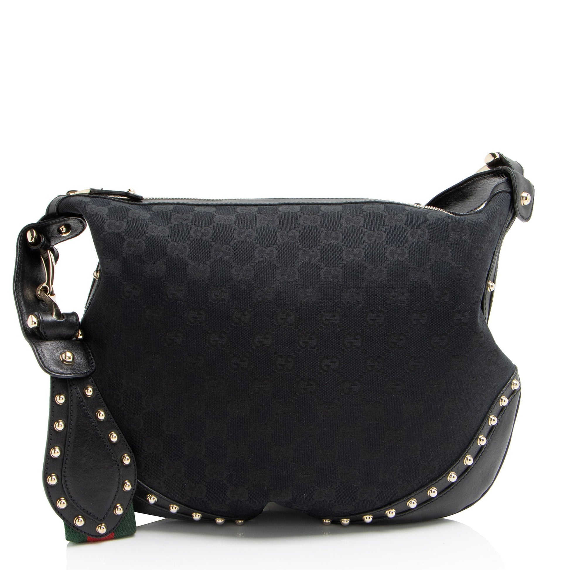 Gucci GG Studded Pelham Messenger Leather Canvas Nylon Black Shoulder Bag