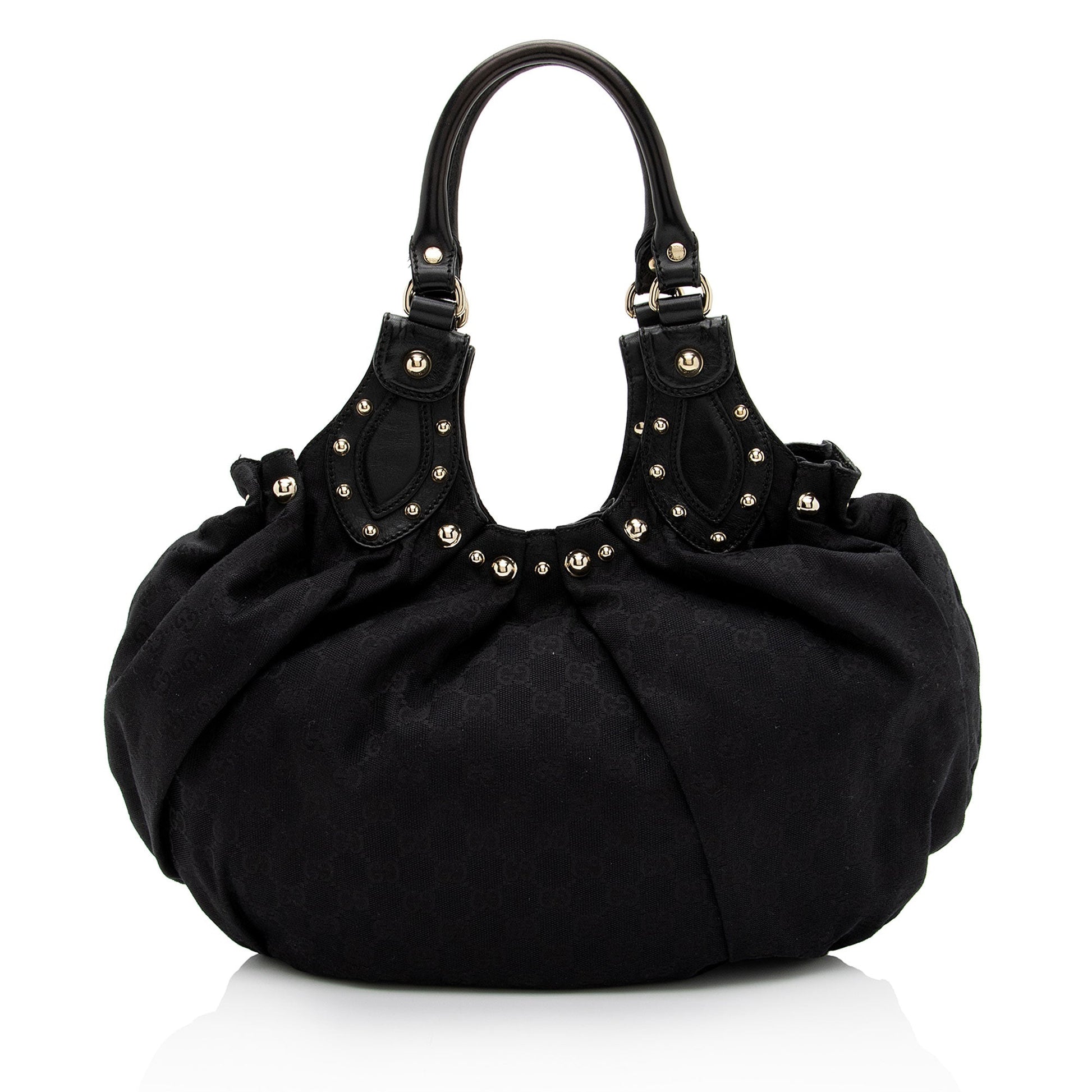 Gucci GG Studded Pelham SHF-0I65Ea Leather Canvas Black Small Shoulder Bag