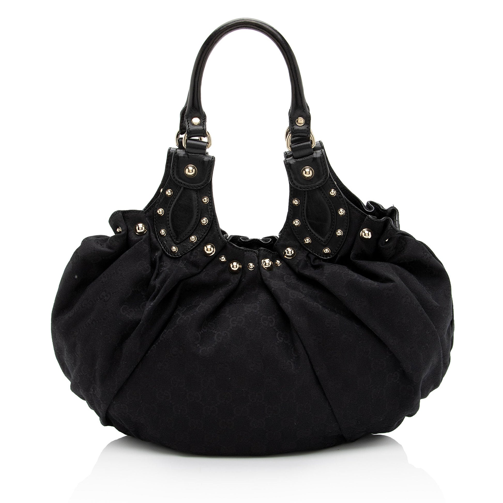 Gucci GG Studded Pelham SHF-0I65Ea Leather Canvas Black Small Shoulder Bag
