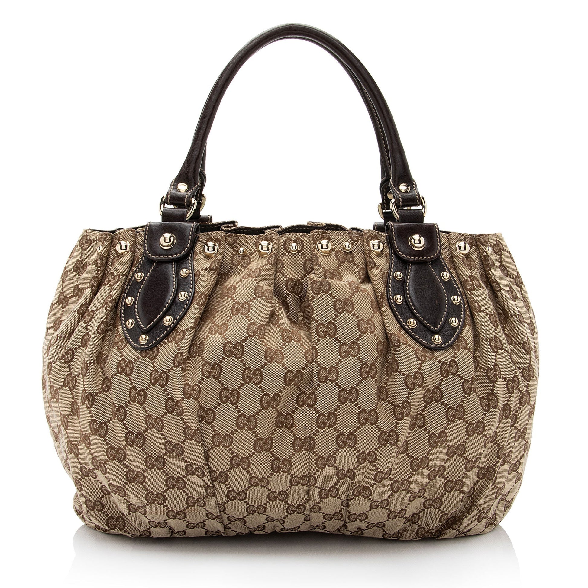 Gucci GG Studded Pelham SHF-7KOZII Leather Canvas Brown Beige Tote Bag