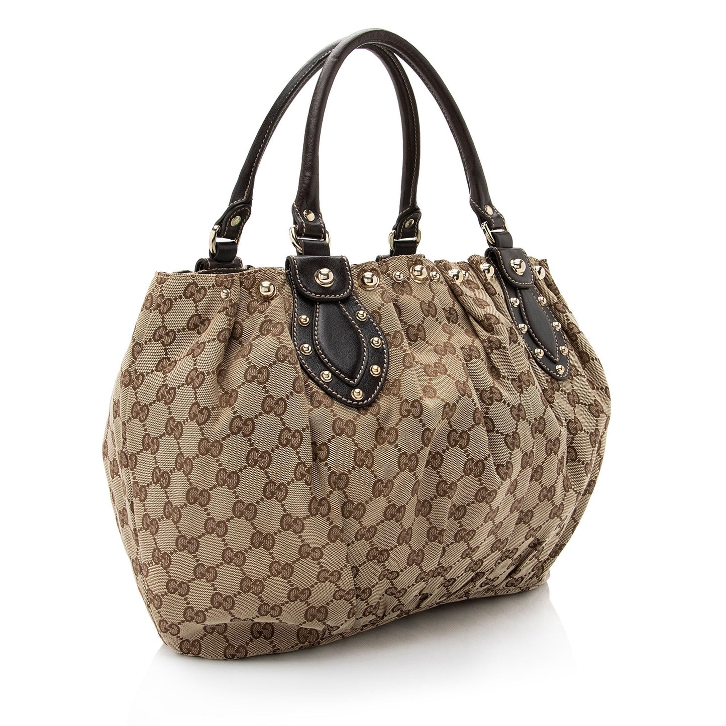 Gucci GG Studded Pelham SHF-7KOZII Leather Canvas Brown Beige Tote Bag