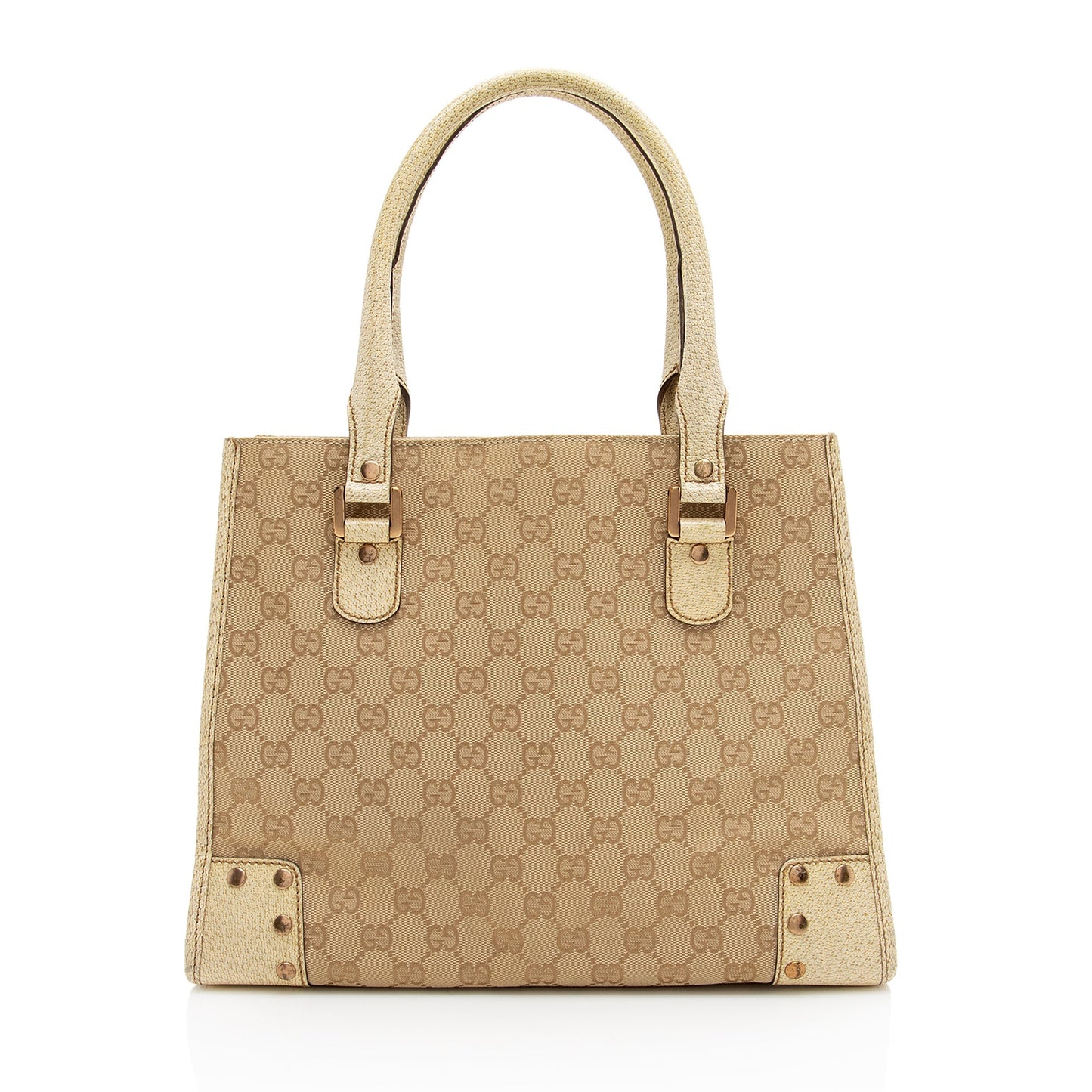 Gucci GG Studded SHF Leather Canvas Beige Tote Bag