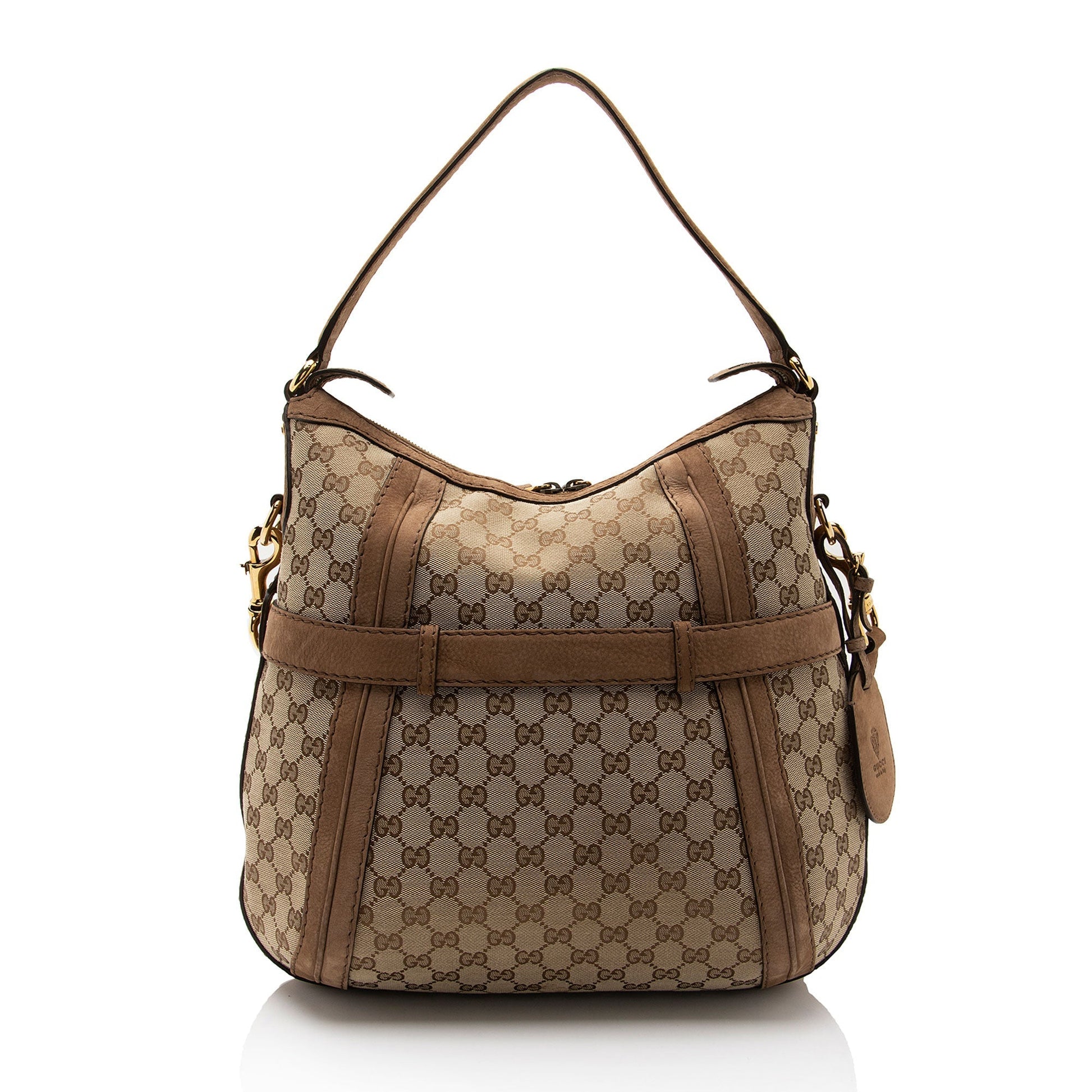Gucci GG Running SHF-FV9sin Canvas Suede Brown Beige Shoulder Bag