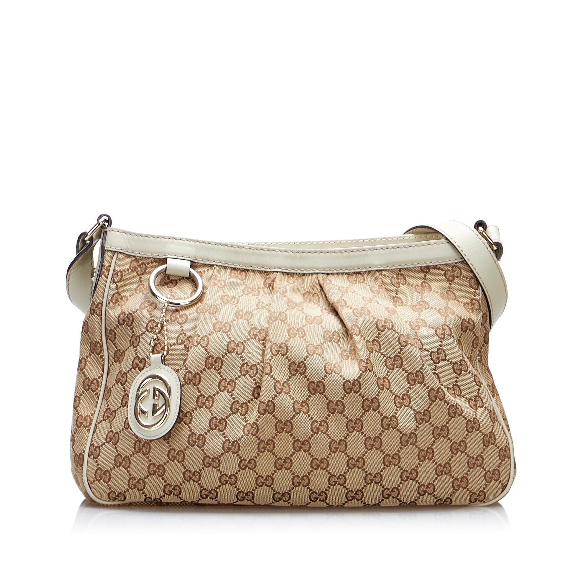 Gucci GG Sukey SHG-0kv9rv Canvas Calf White Brown Crossbody Bag