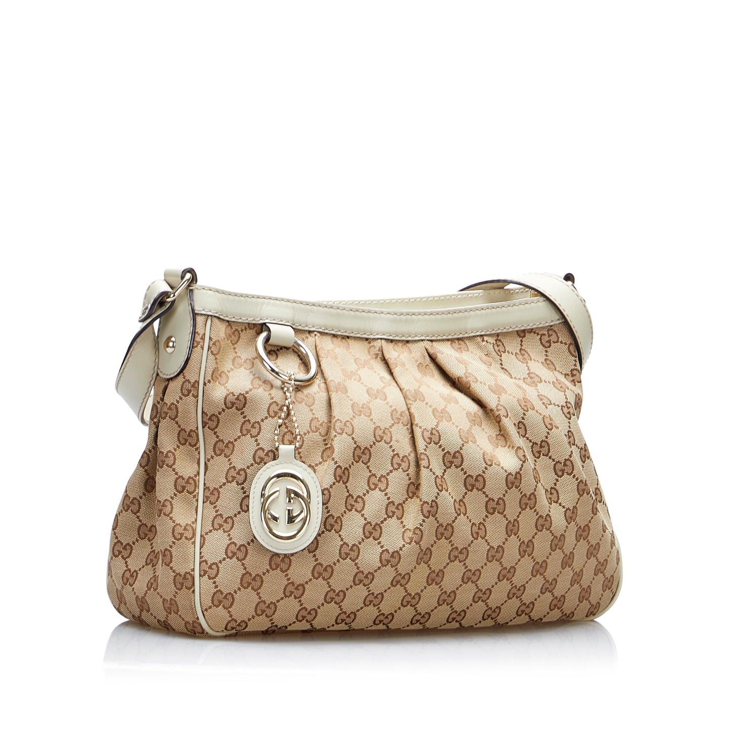 Gucci GG Sukey SHG-0kv9rv Canvas Calf White Brown Crossbody Bag