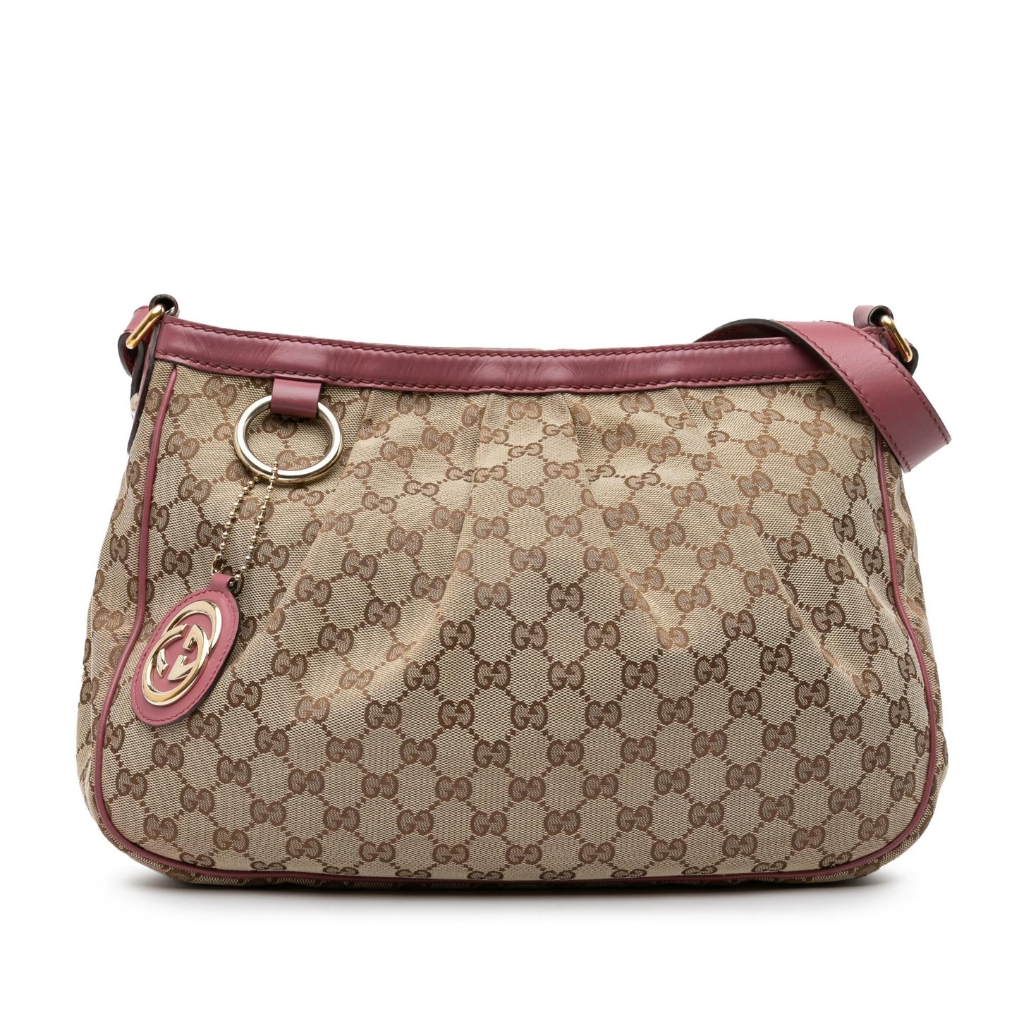 Gucci GG Sukey Canvas Calf Brown Pink Crossbody Bag