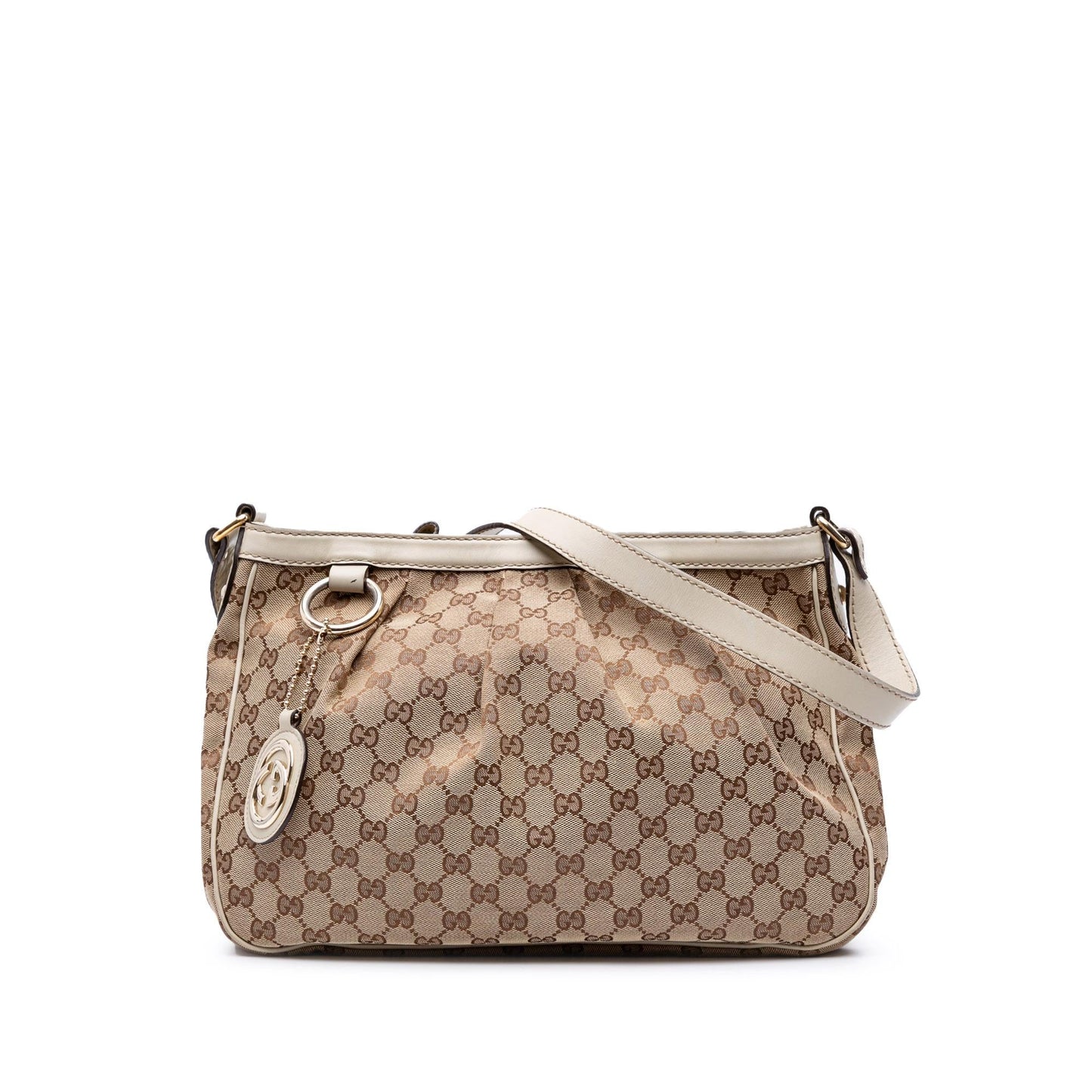 Gucci GG Sukey Canvas Calf White Brown Crossbody Bag