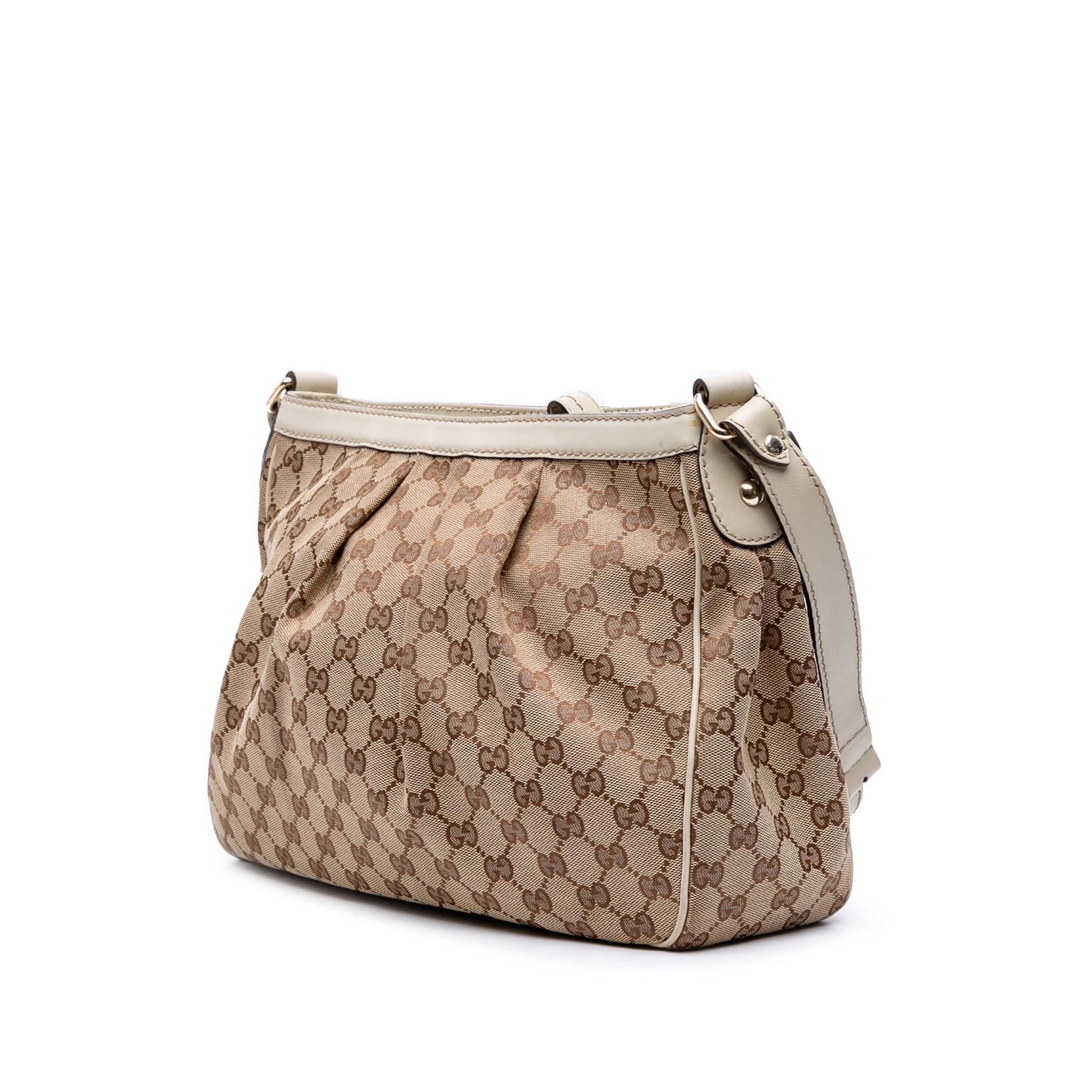 Gucci GG Sukey Canvas Calf White Brown Crossbody Bag