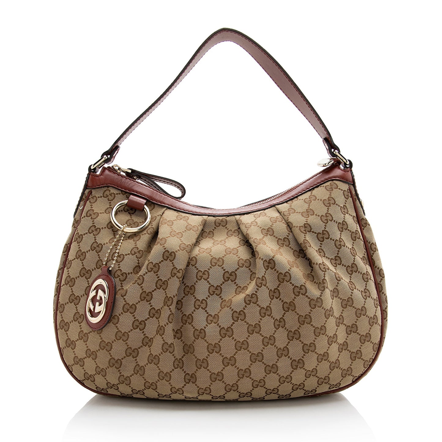 Gucci GG Sukey SHF Leather Canvas Beige Red Shoulder Bag