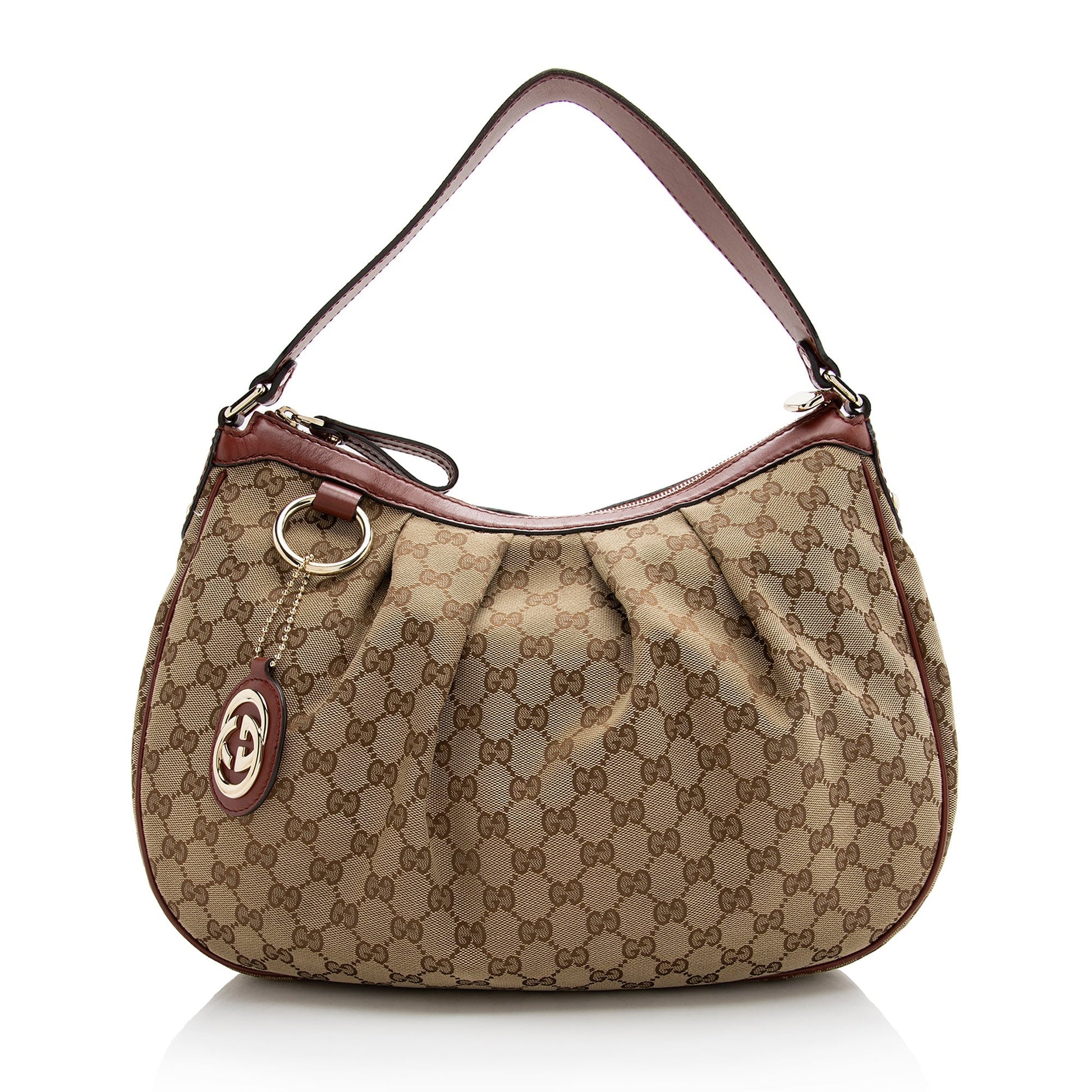 Gucci GG Sukey SHF Leather Canvas Beige Red Shoulder Bag