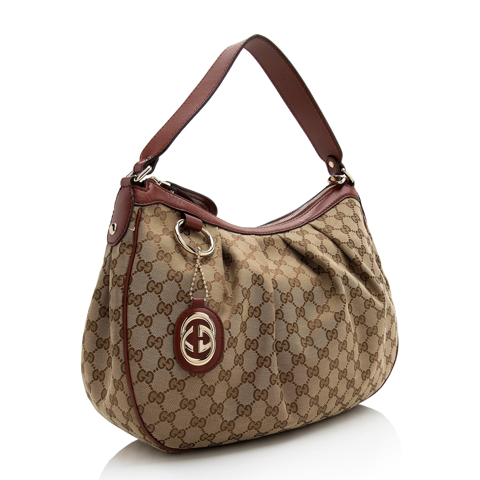Gucci GG Sukey SHF Leather Canvas Beige Red Shoulder Bag