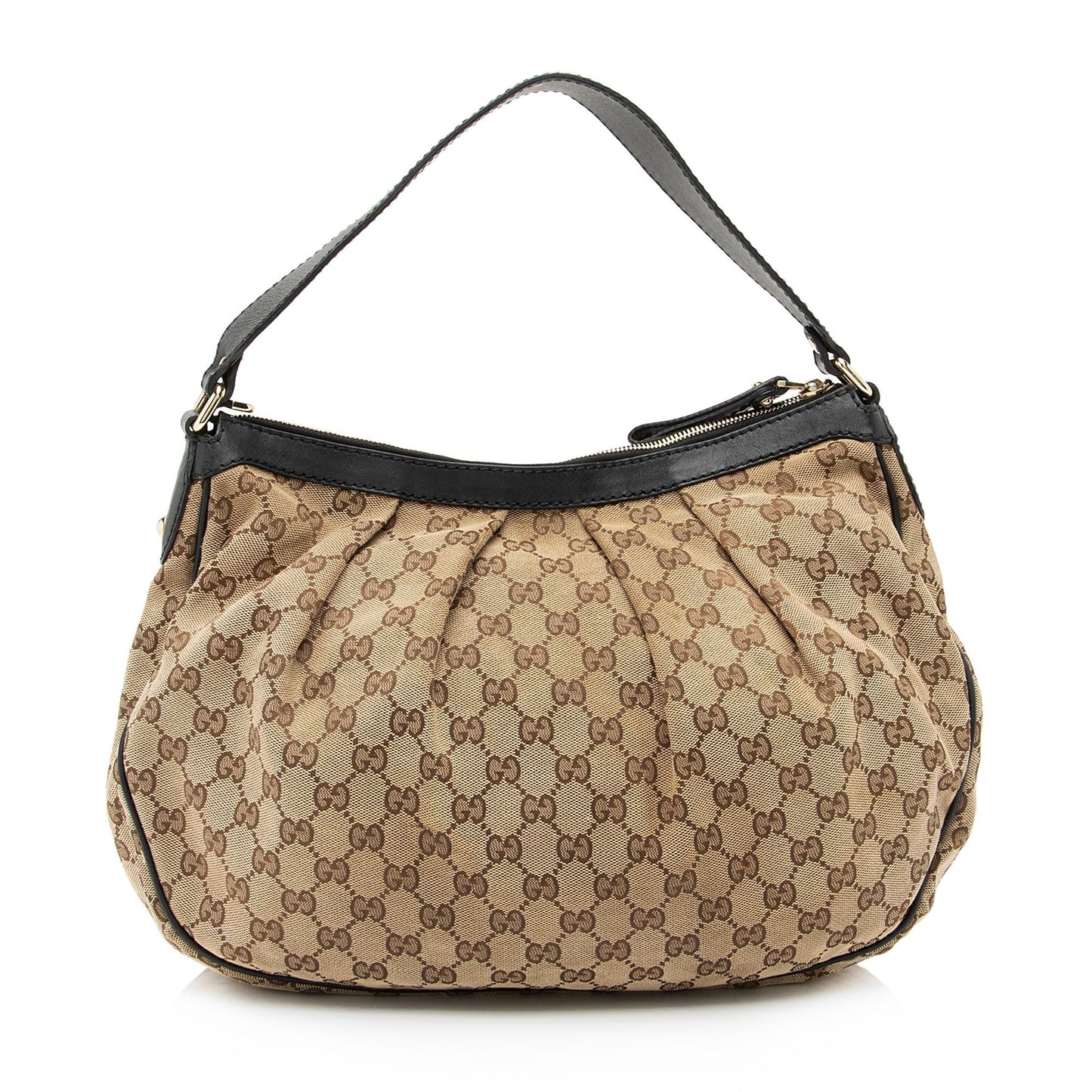 Gucci GG Sukey SHF Leather Canvas Black Beige Shoulder Bag