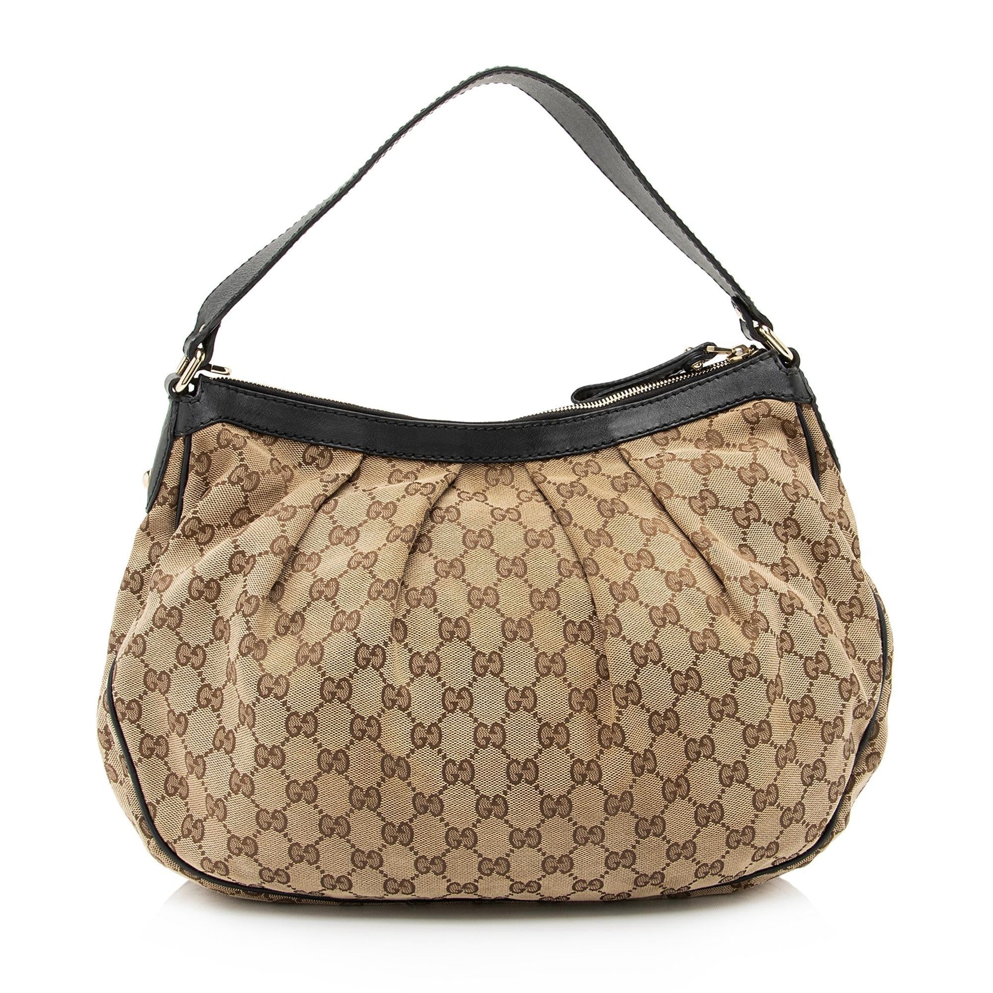 Gucci GG Sukey SHF Leather Canvas Black Beige Shoulder Bag