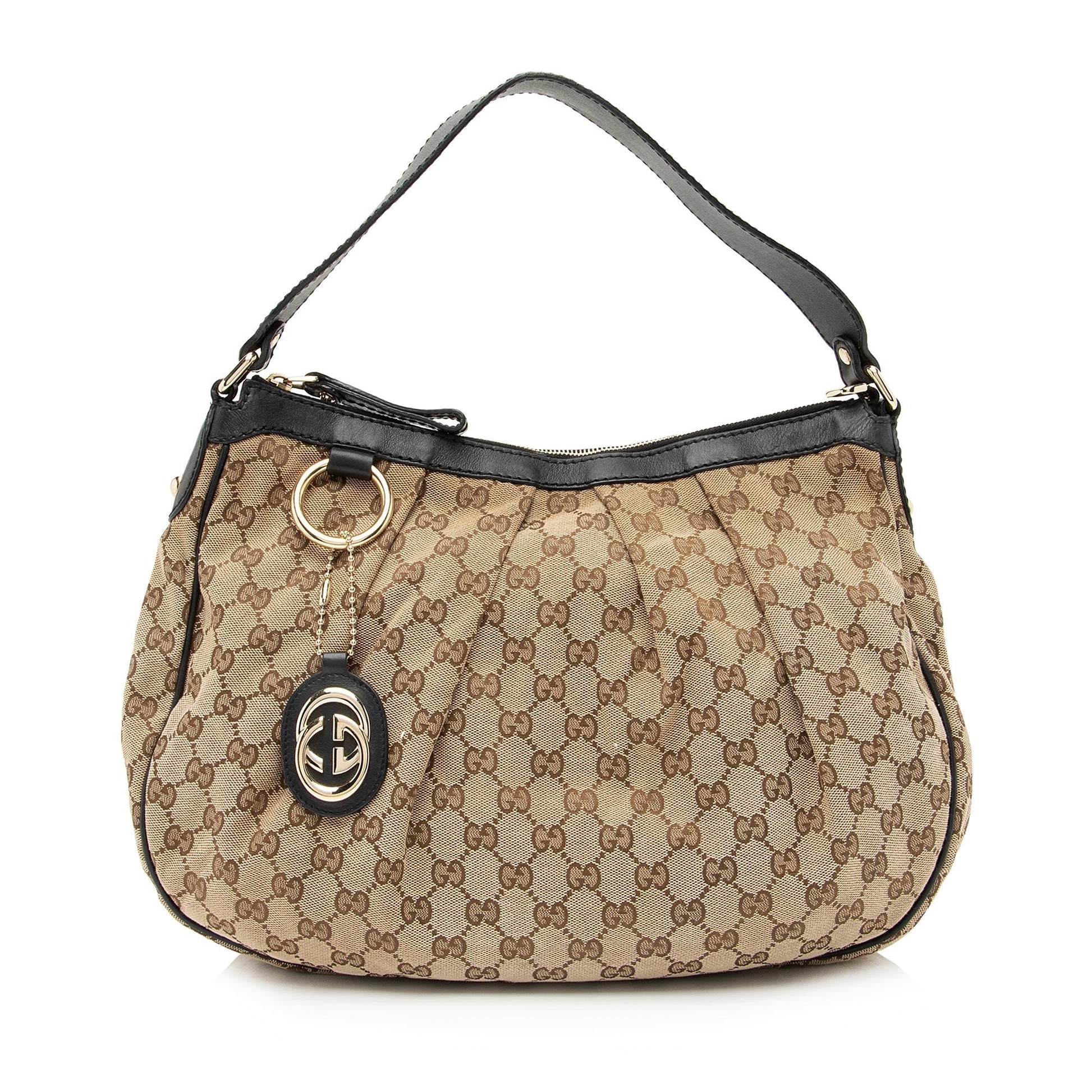 Gucci GG Sukey SHF Leather Canvas Black Beige Shoulder Bag