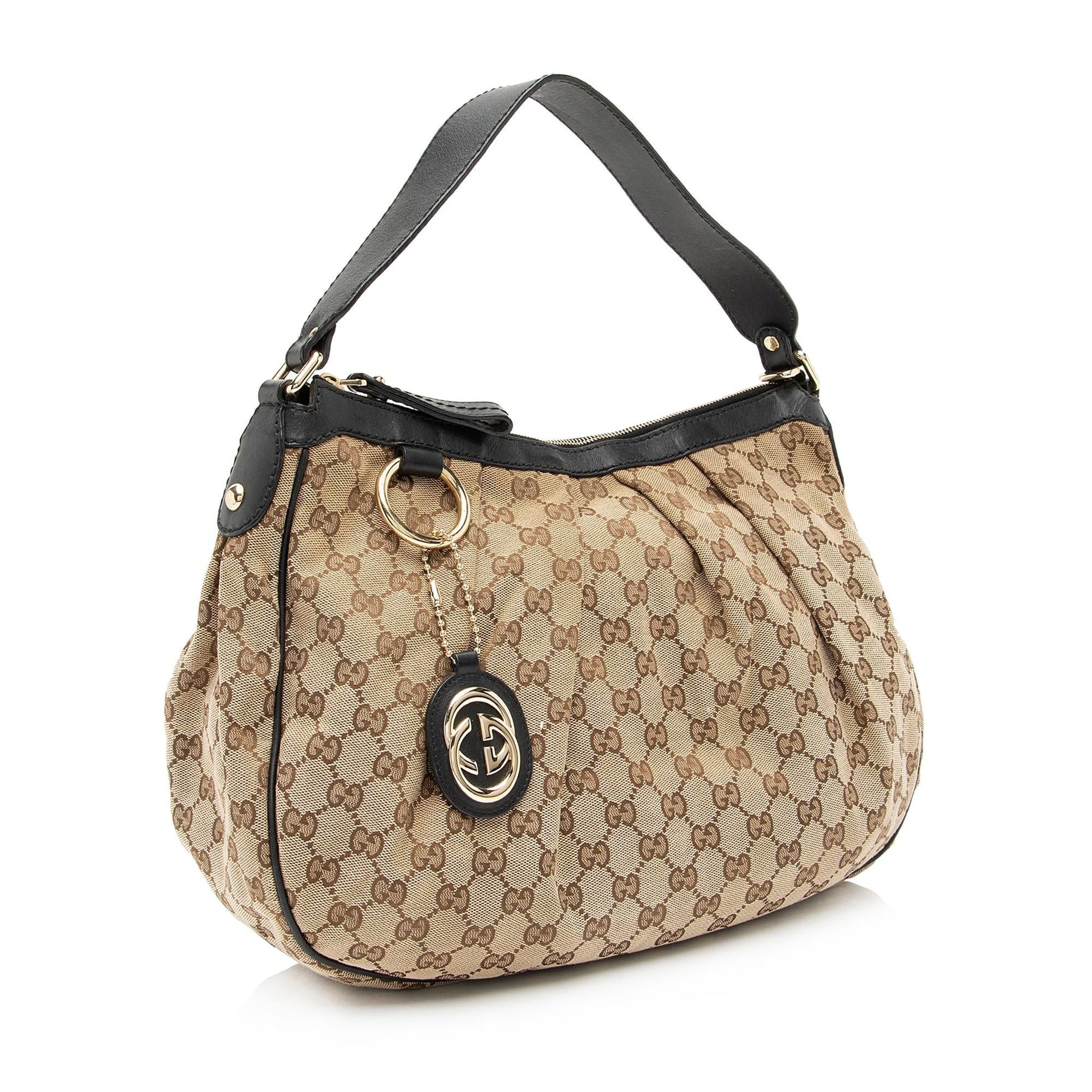 Gucci GG Sukey SHF Leather Canvas Black Beige Shoulder Bag