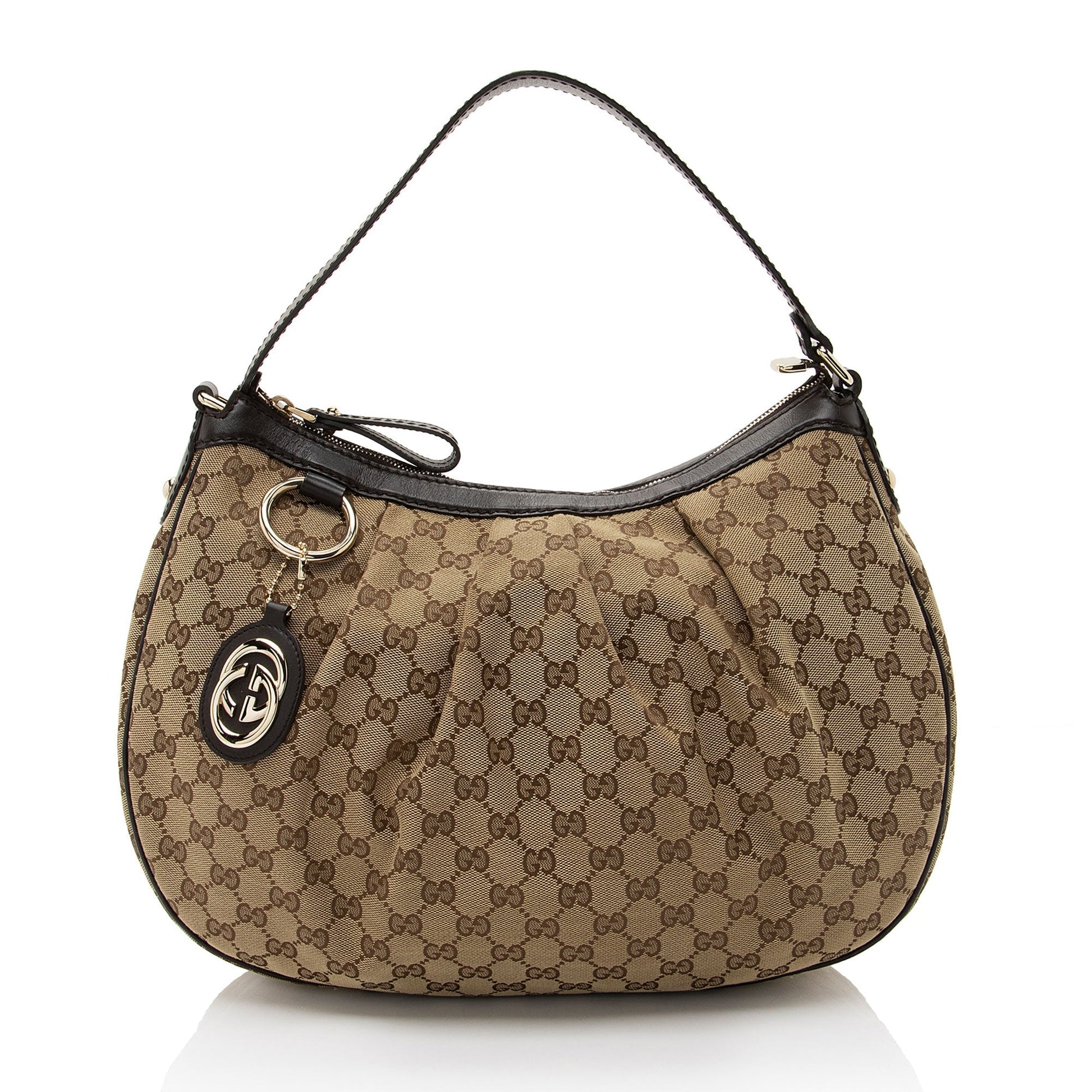 Gucci GG Sukey SHF-tXcsDm Leather Canvas Brown Beige Shoulder Bag