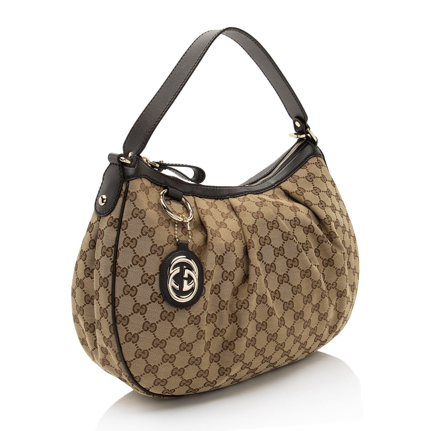 Gucci GG Sukey SHF-tXcsDm Leather Canvas Brown Beige Shoulder Bag