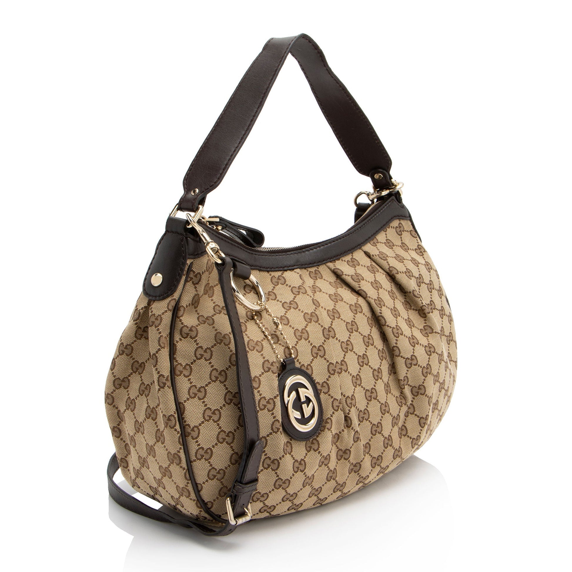Gucci GG Sukey SHF-8czcii Leather Canvas Brown Beige Shoulder Bag