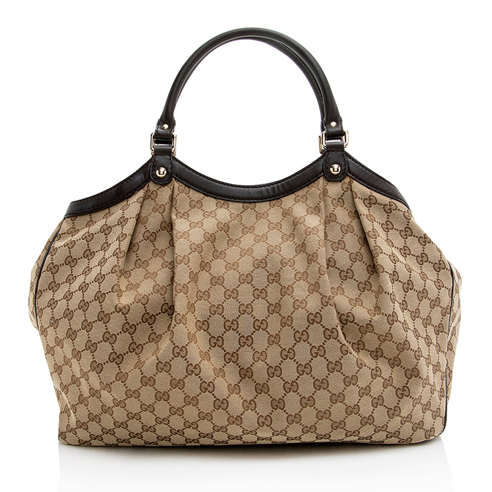 Gucci GG Sukey SHF Leather Canvas Beige Large Tote Bag Tote Shf