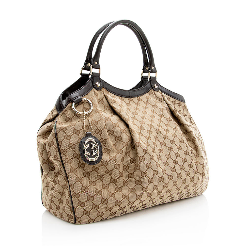 Gucci GG Sukey SHF Leather Canvas Beige Large Tote Bag Tote Shf