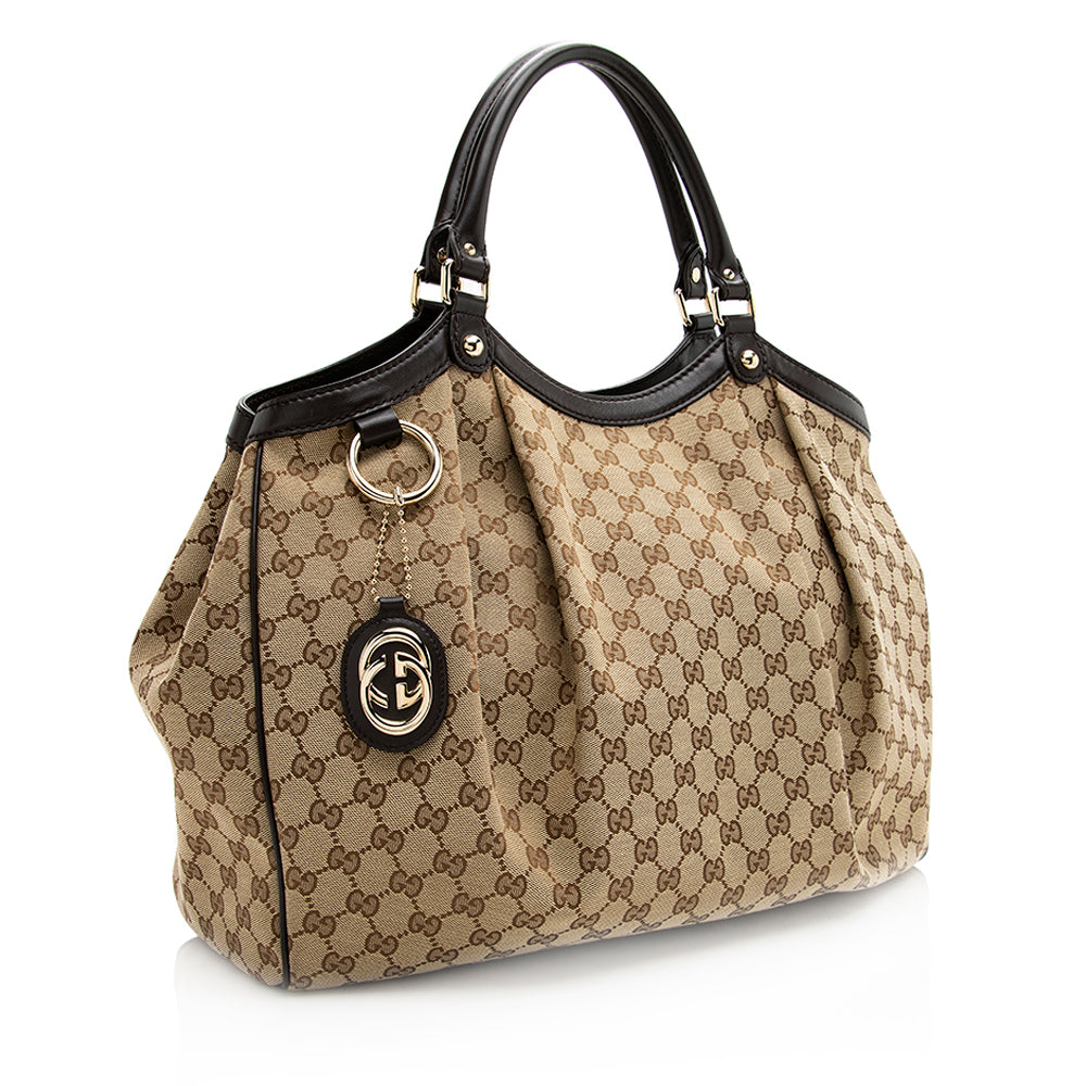Gucci GG Sukey SHF Leather Canvas Brown Beige Tote Bag 3