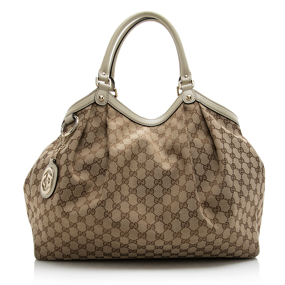 Gucci GG Sukey SHF Leather Canvas Beige Large Tote Bag