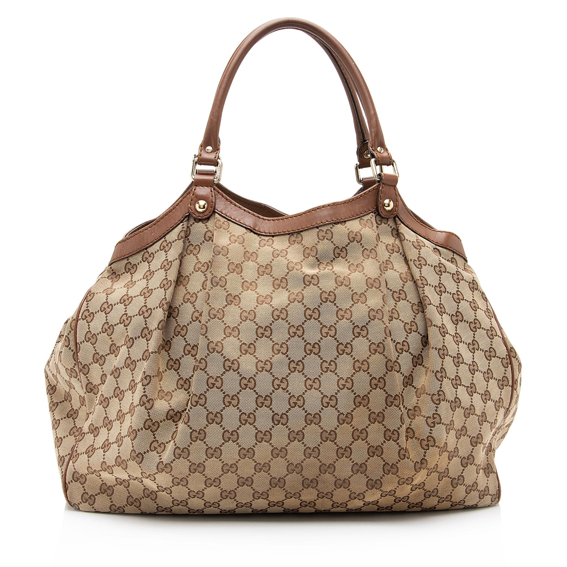 Gucci GG Sukey SHF-T4JM0Y Leather Canvas Brown Beige Tote Bag