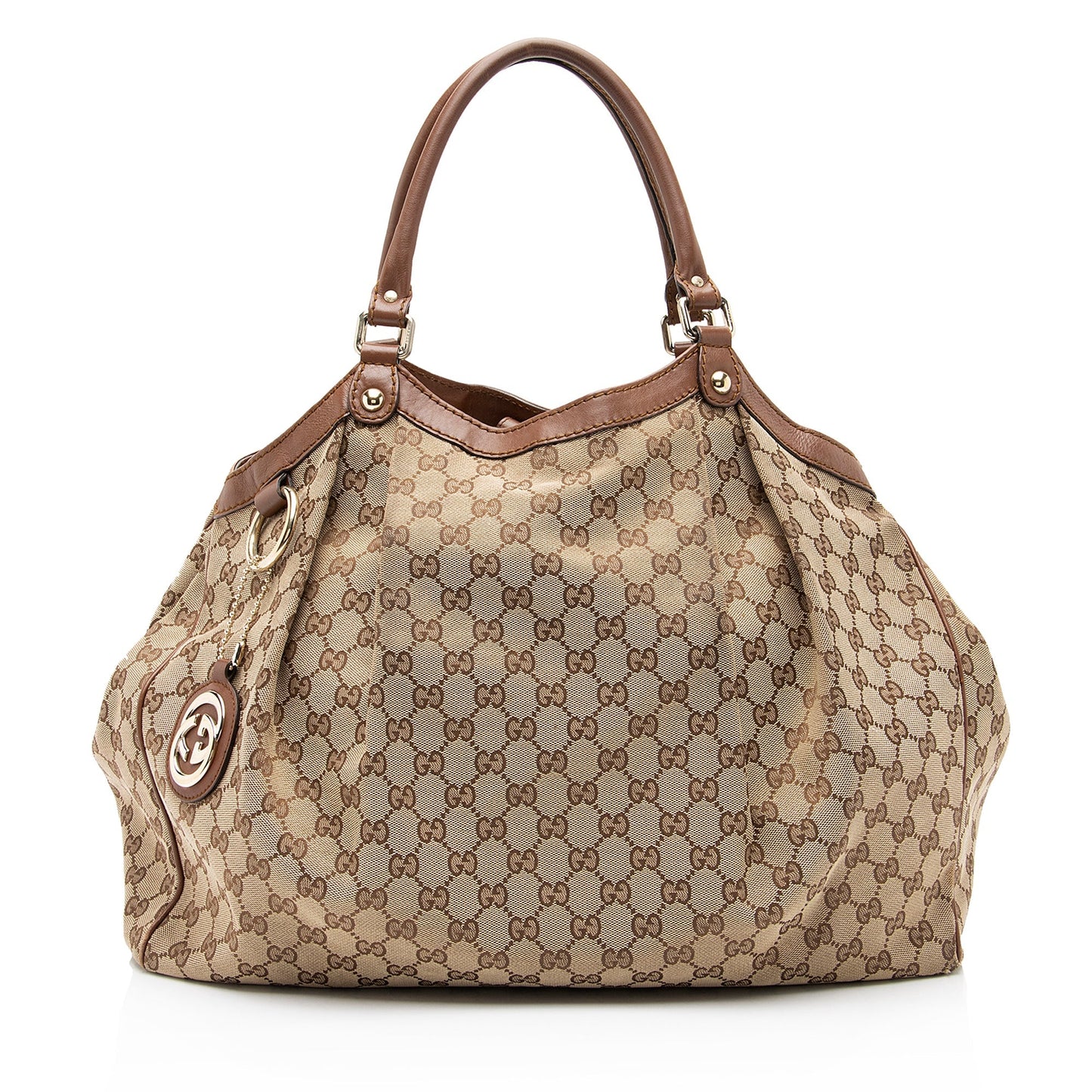 Gucci GG Sukey SHF-T4JM0Y Leather Canvas Brown Beige Tote Bag