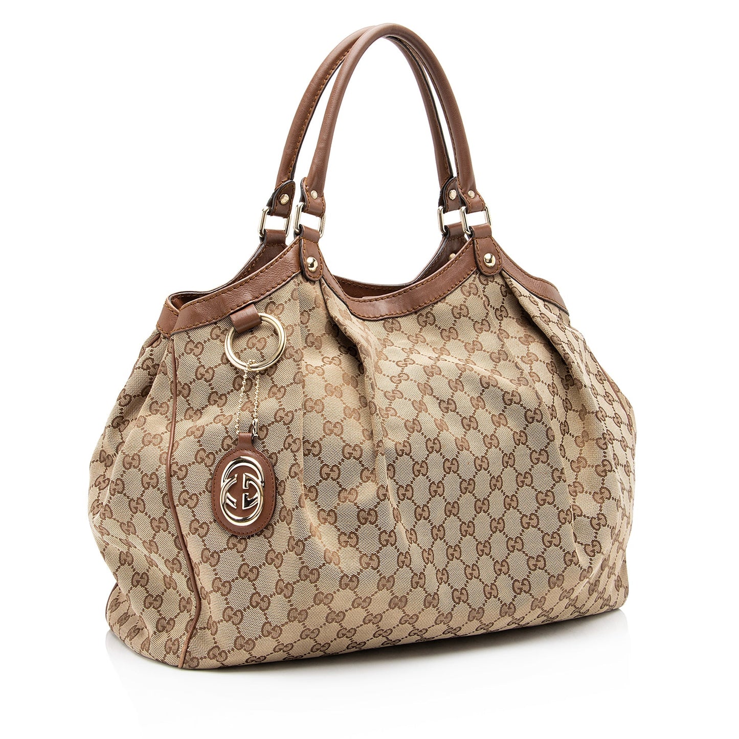 Gucci GG Sukey SHF-T4JM0Y Leather Canvas Brown Beige Tote Bag
