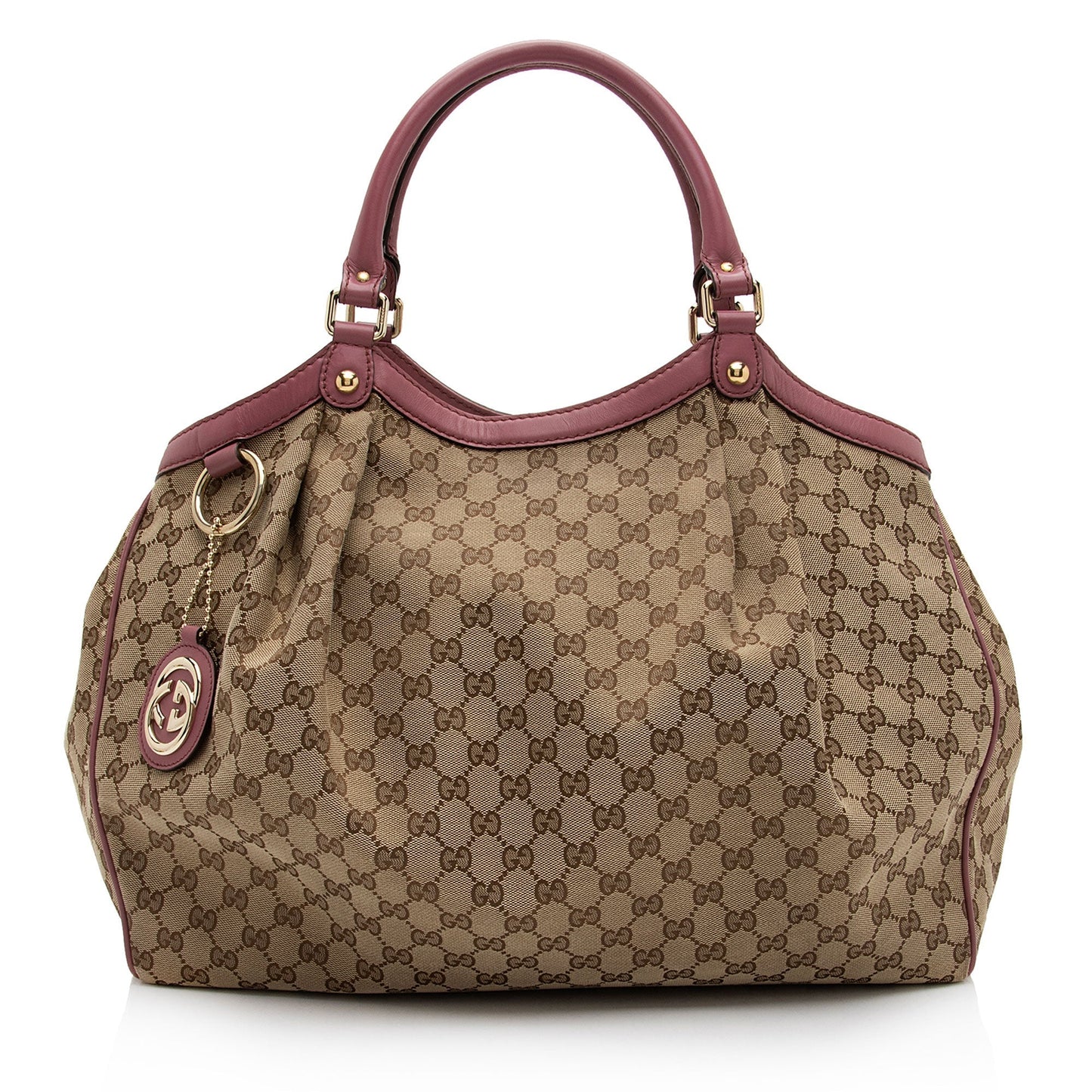 Gucci GG Sukey SHF-mg538S Leather Canvas Beige Pink Tote Bag