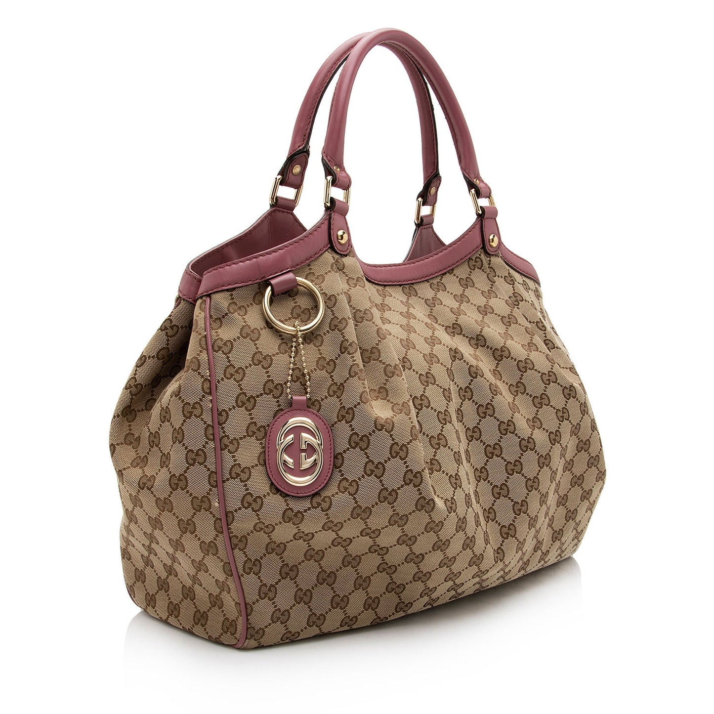 Gucci GG Sukey SHF-mg538S Leather Canvas Beige Pink Tote Bag