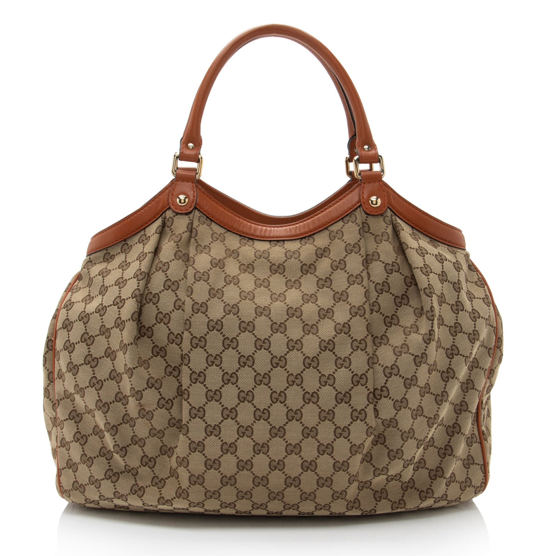 Gucci GG Sukey SHF-mEkg0y Leather Canvas Beige Orange Tote Bag