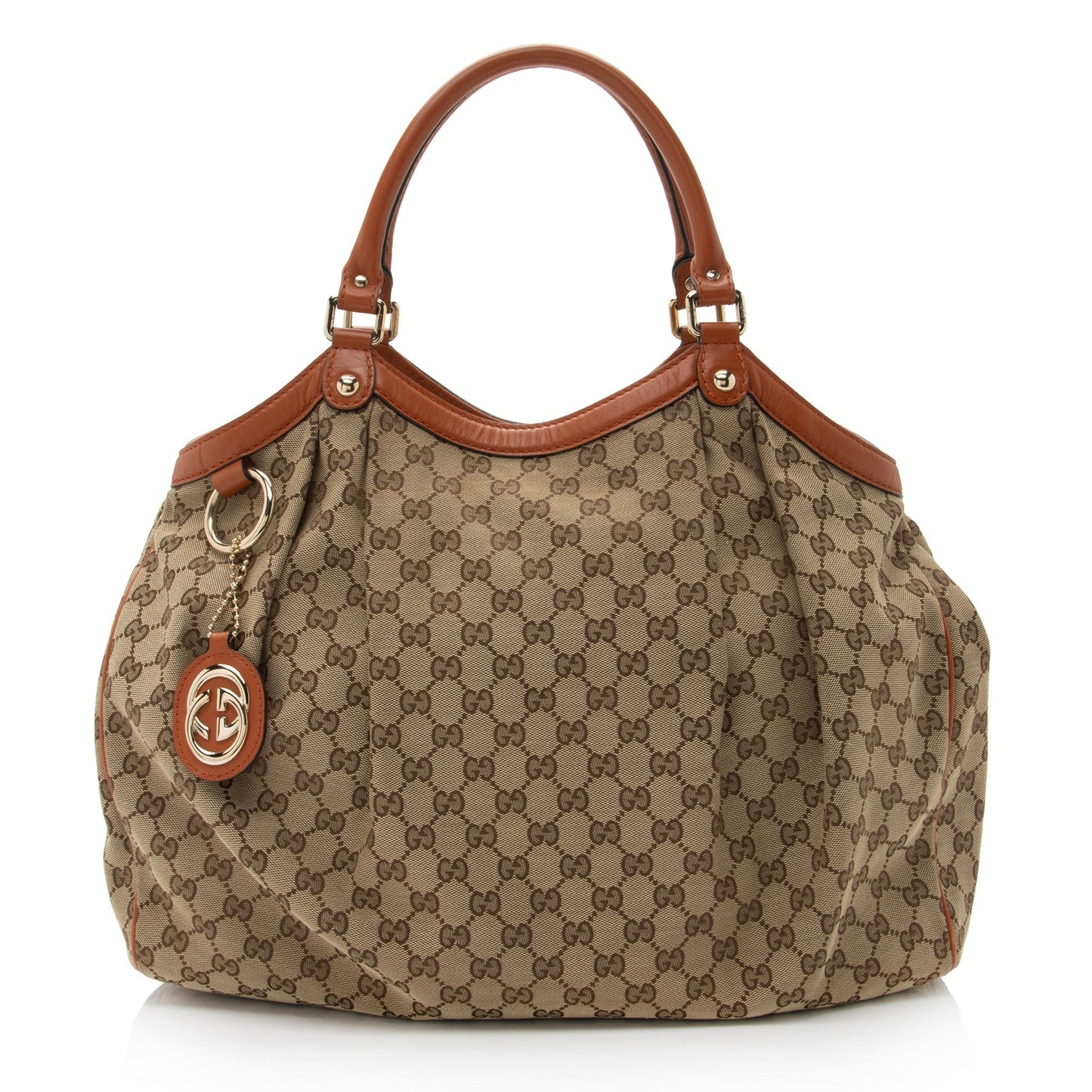 Gucci GG Sukey SHF-mEkg0y Leather Canvas Beige Orange Tote Bag