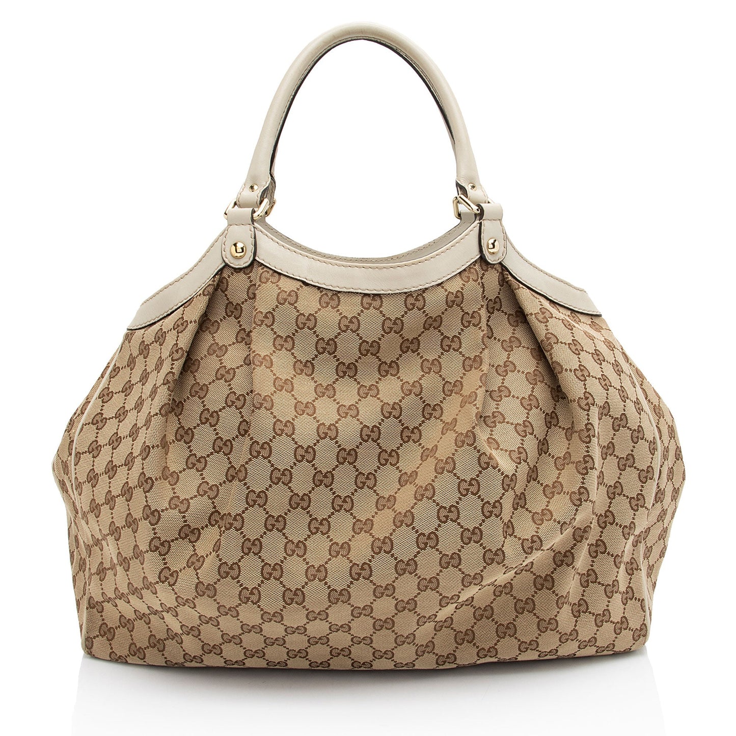 Gucci GG Sukey SHF-A7XQdb Leather Canvas White Beige Tote Bag