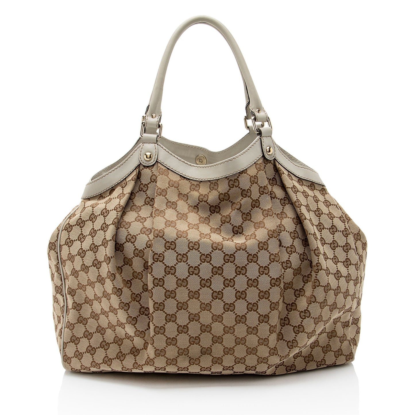 Gucci GG Sukey SHF-BJePFB Leather Canvas White Beige Tote Bag