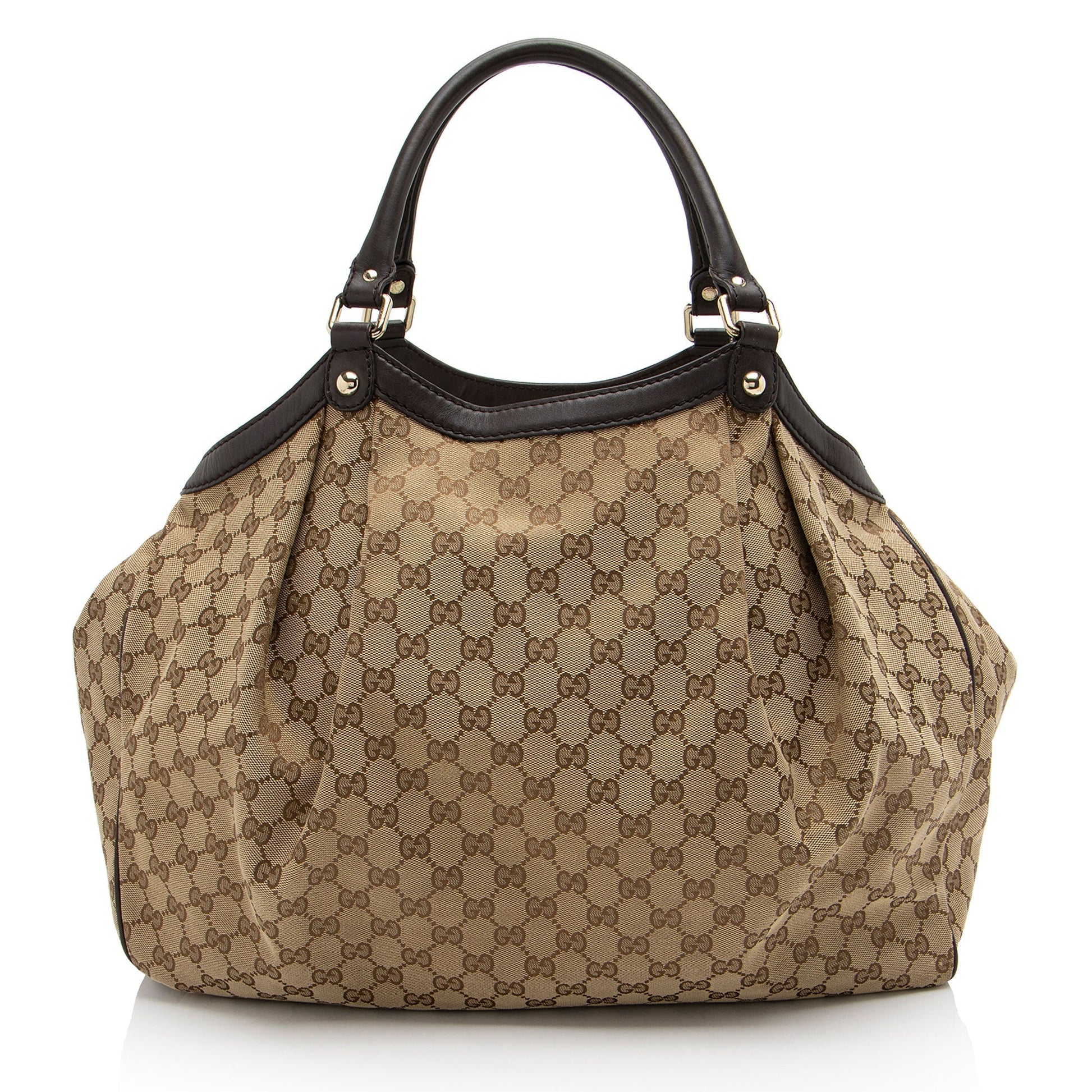 Gucci GG Sukey SHF-TIeYNz Leather Canvas Brown Large Tote Bag