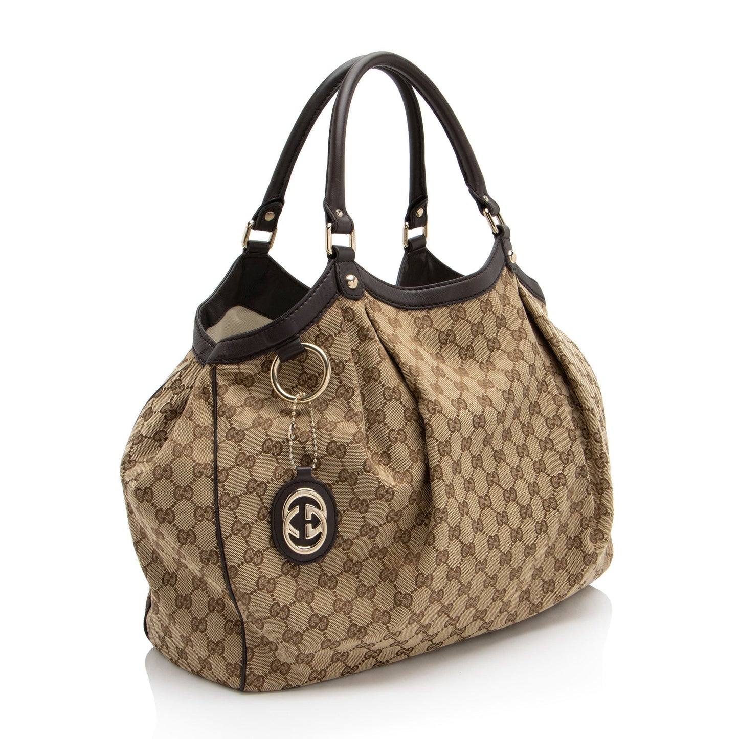 Gucci GG Sukey SHF-TIeYNz Leather Canvas Brown Large Tote Bag