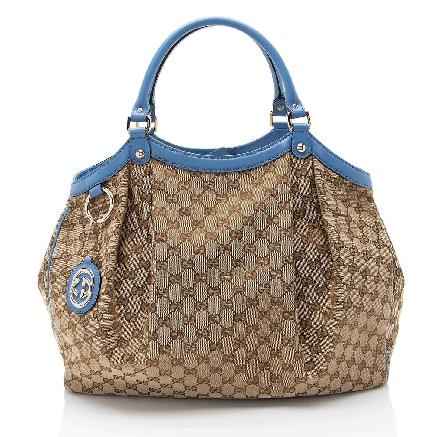 Gucci GG Sukey SHF-U1Nve5 Leather Canvas Brown Blue Tote Bag