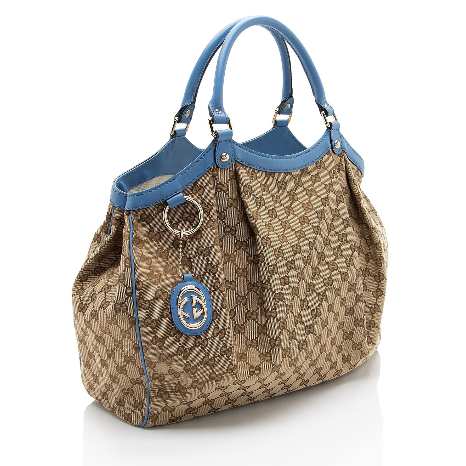Gucci GG Sukey SHF-U1Nve5 Leather Canvas Brown Blue Tote Bag