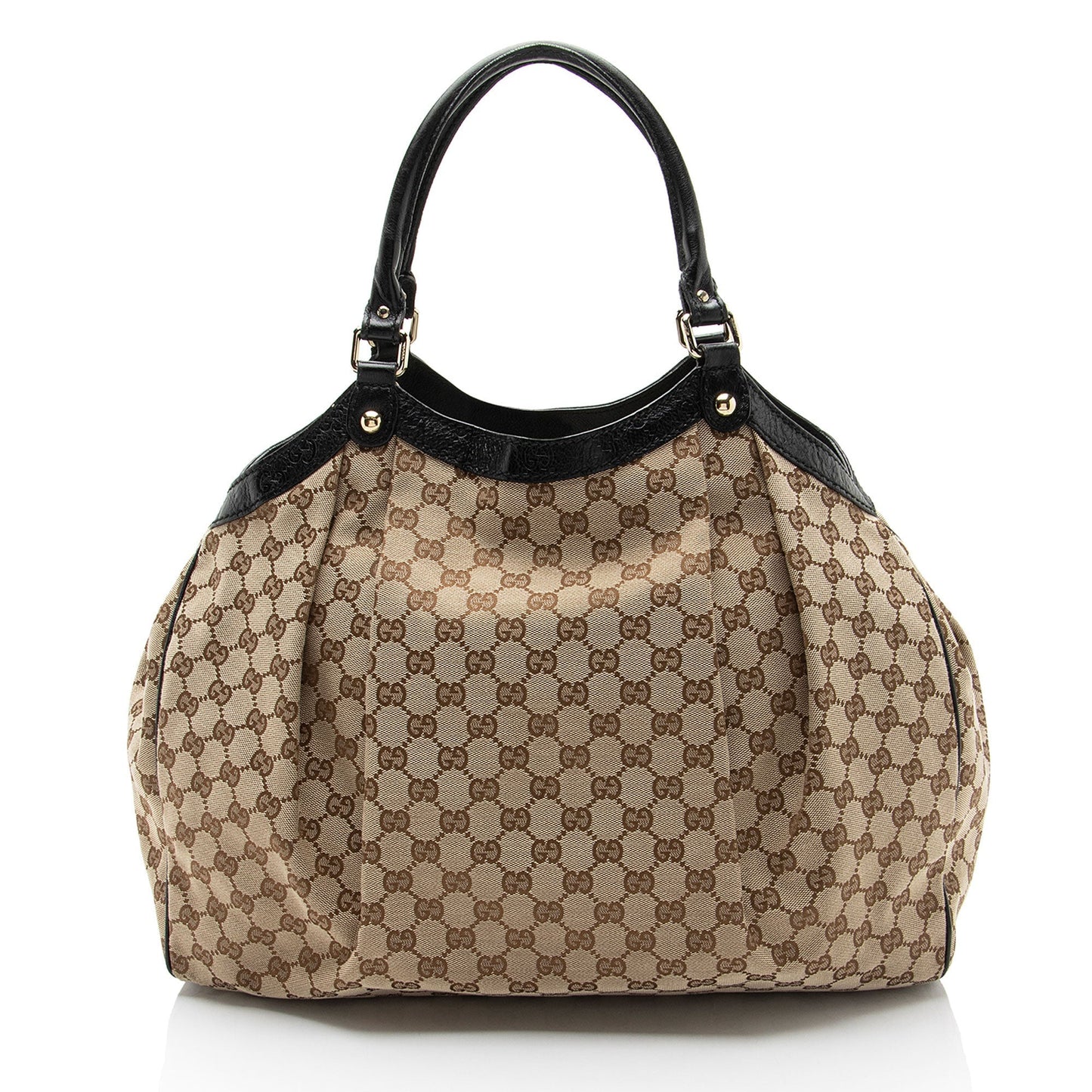 Gucci GG Sukey SHF-hI324Z Leather Canvas Black Brown Tote Bag