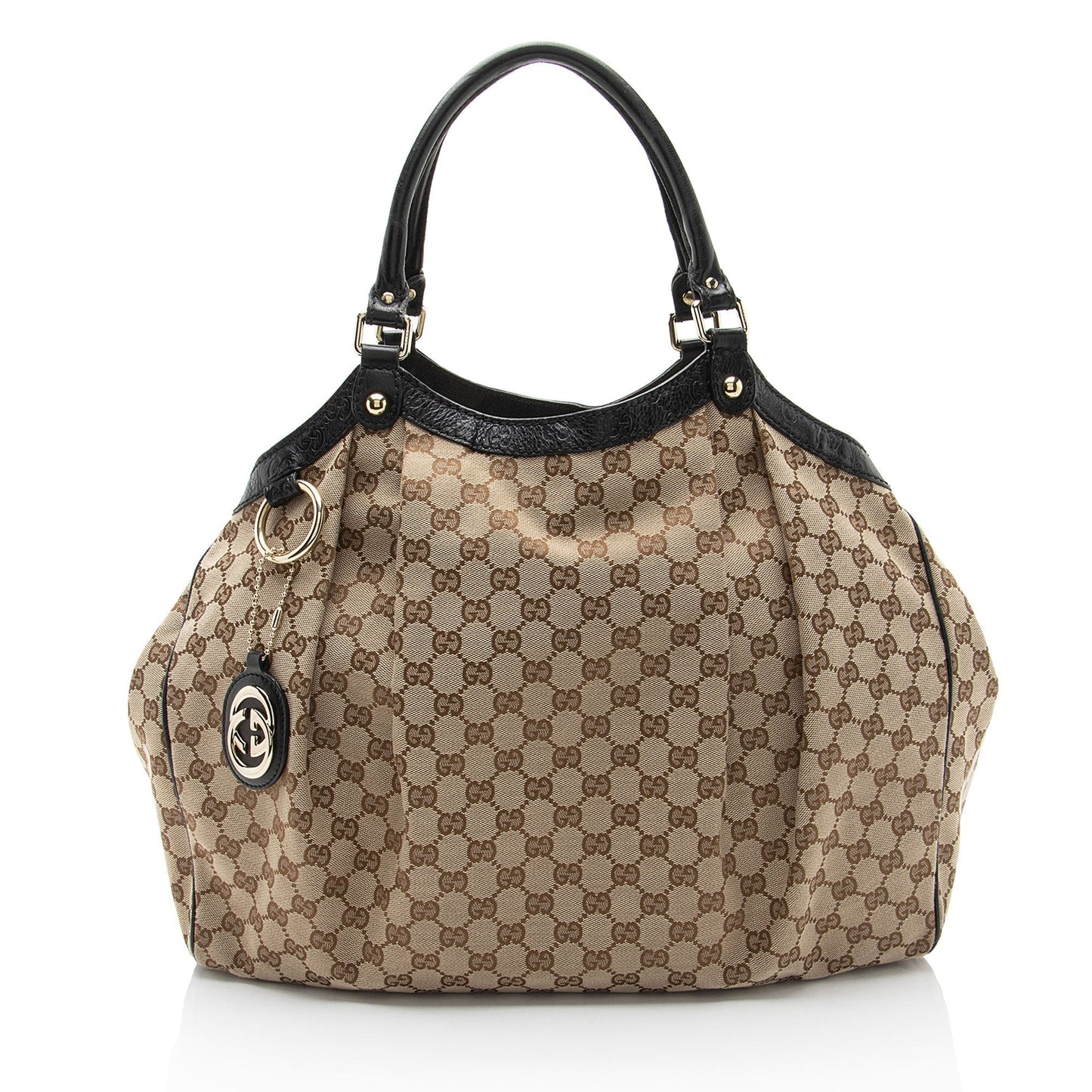 Gucci GG Sukey SHF-hI324Z Leather Canvas Black Brown Tote Bag